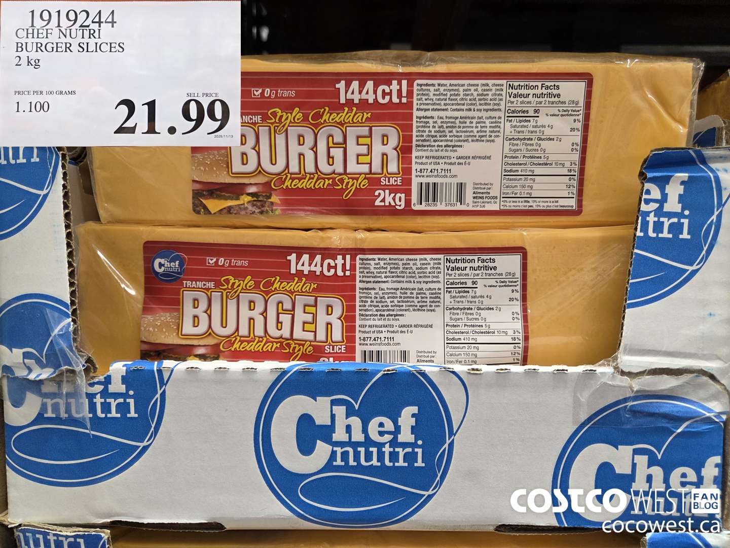 1919244 CHEF NUTRI BURGER SLICES 2 kg $21.99