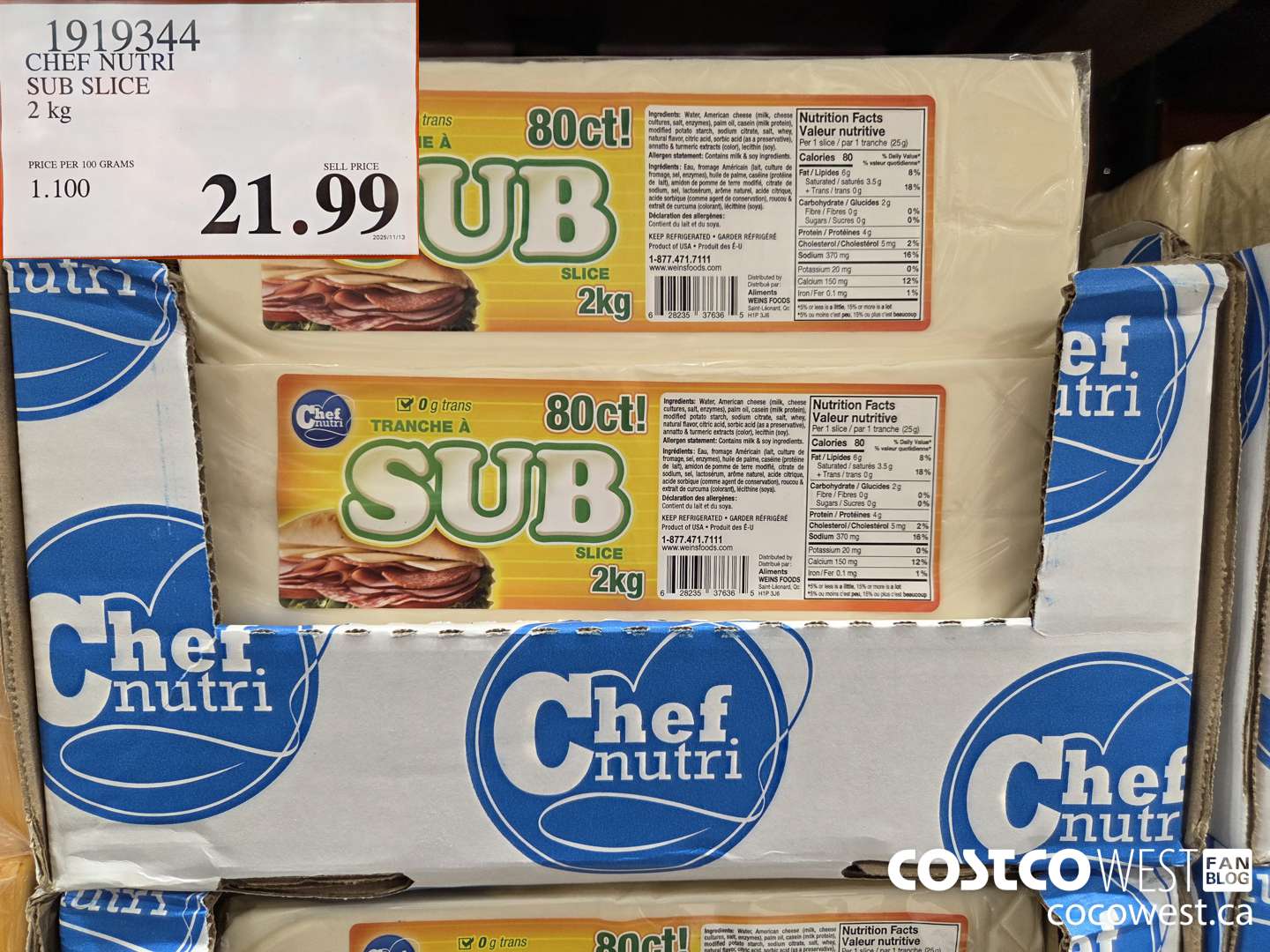 1919344 CHEF NUTRI SUB SLICE 2 kg $21.99