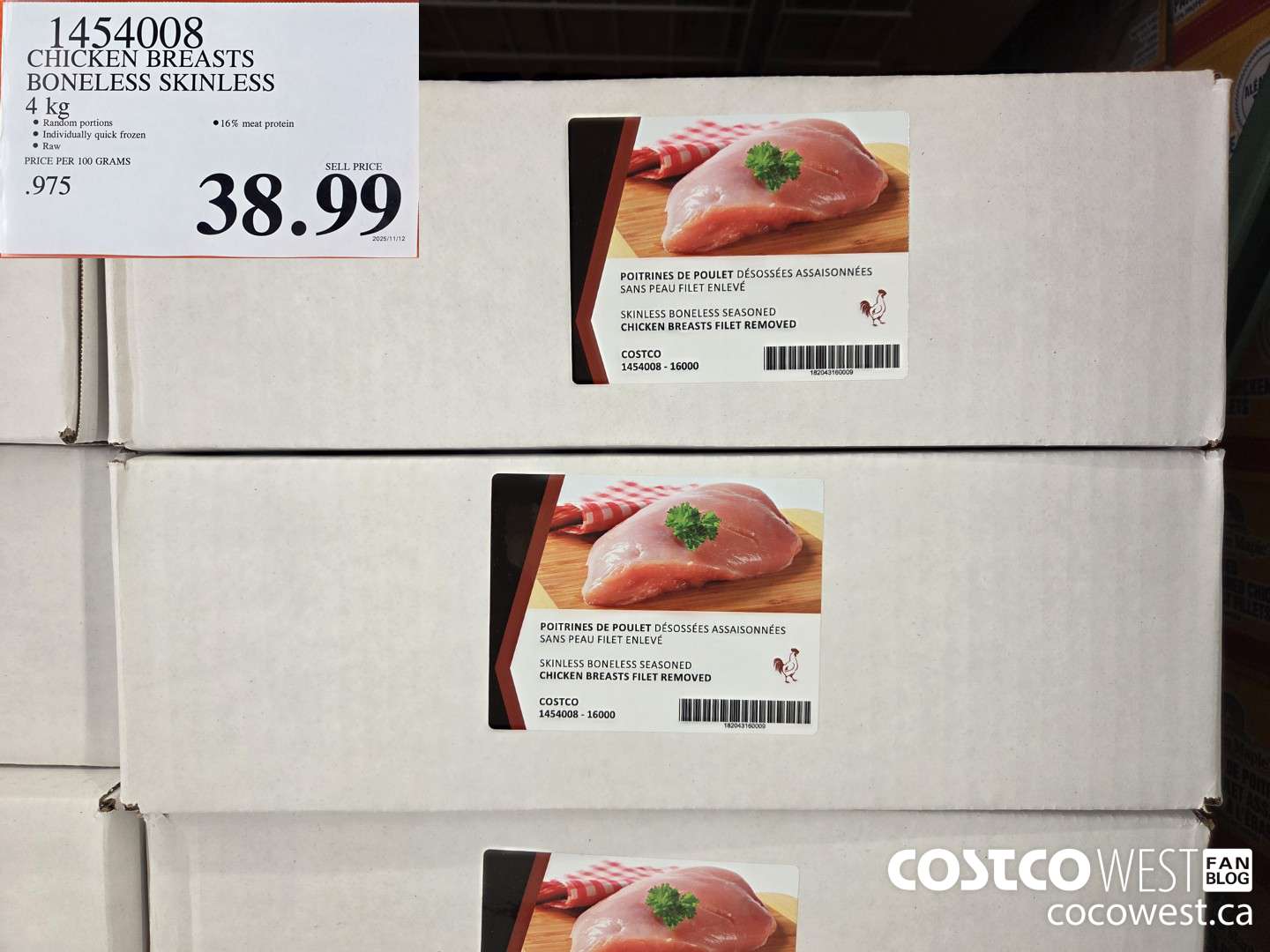 1454008 CHICKEN BREASTS BONELESS SKINLESS 4kg $38.99