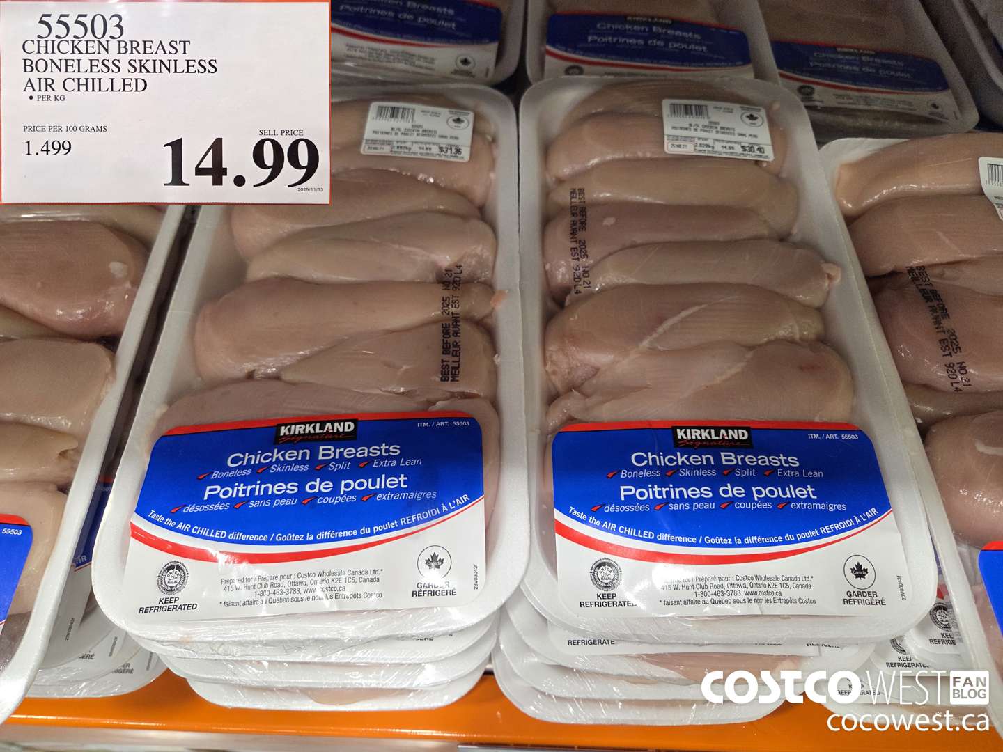 55503 CHICKEN BREAST BONELESS SKINLESS AIR CHILLED $14.99