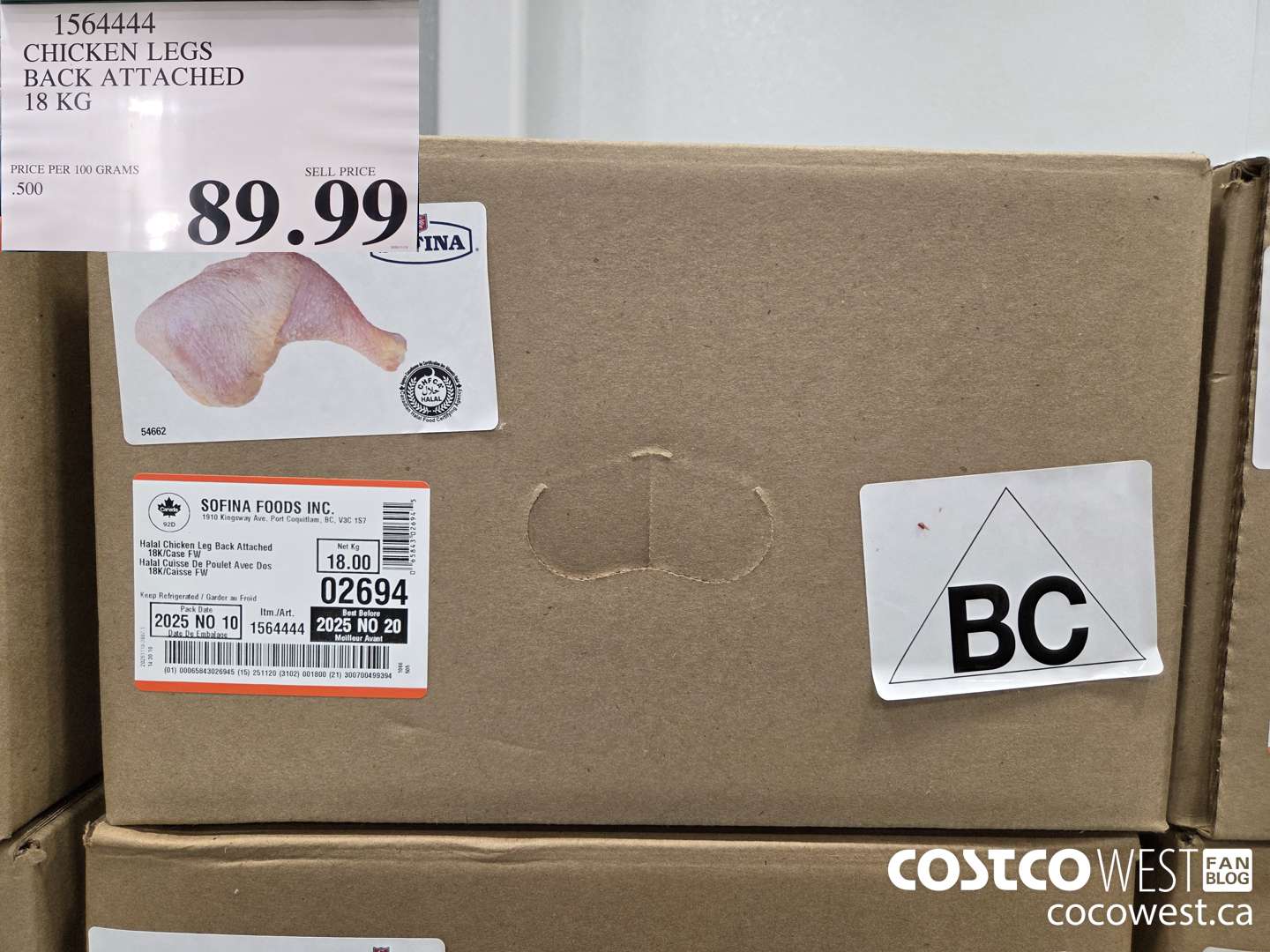 1564444 CHICKEN LEGS BACK ATTACHED 18 KG $89.99