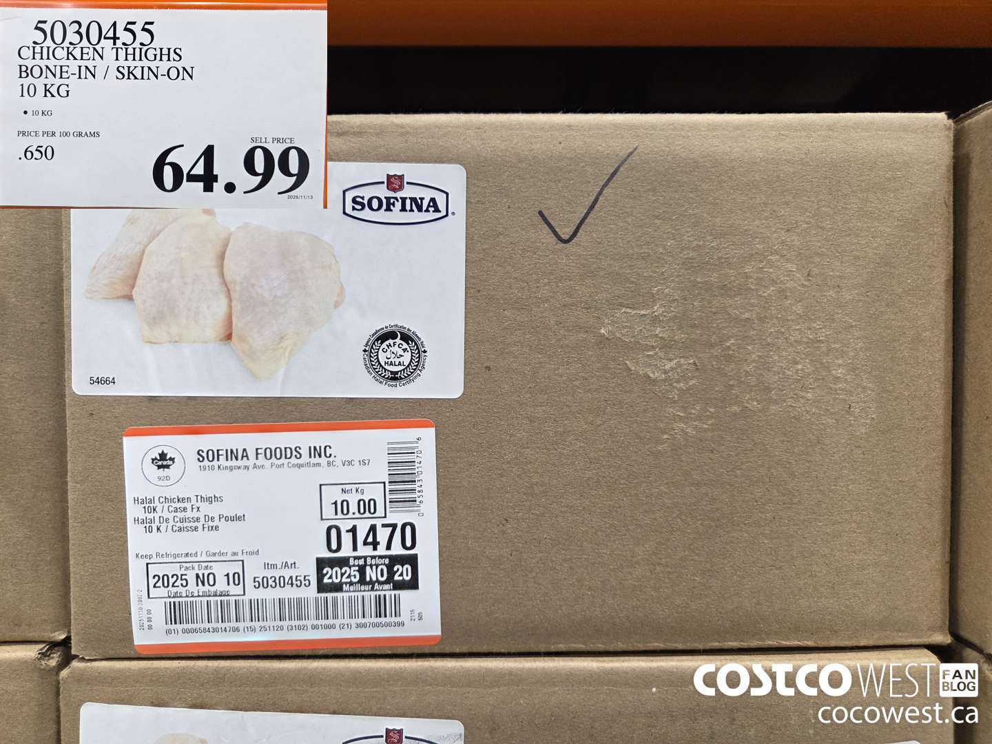 5030455 CHICKEN THIGHS BONE-IN / SKIN-ON 10 KG $64.99