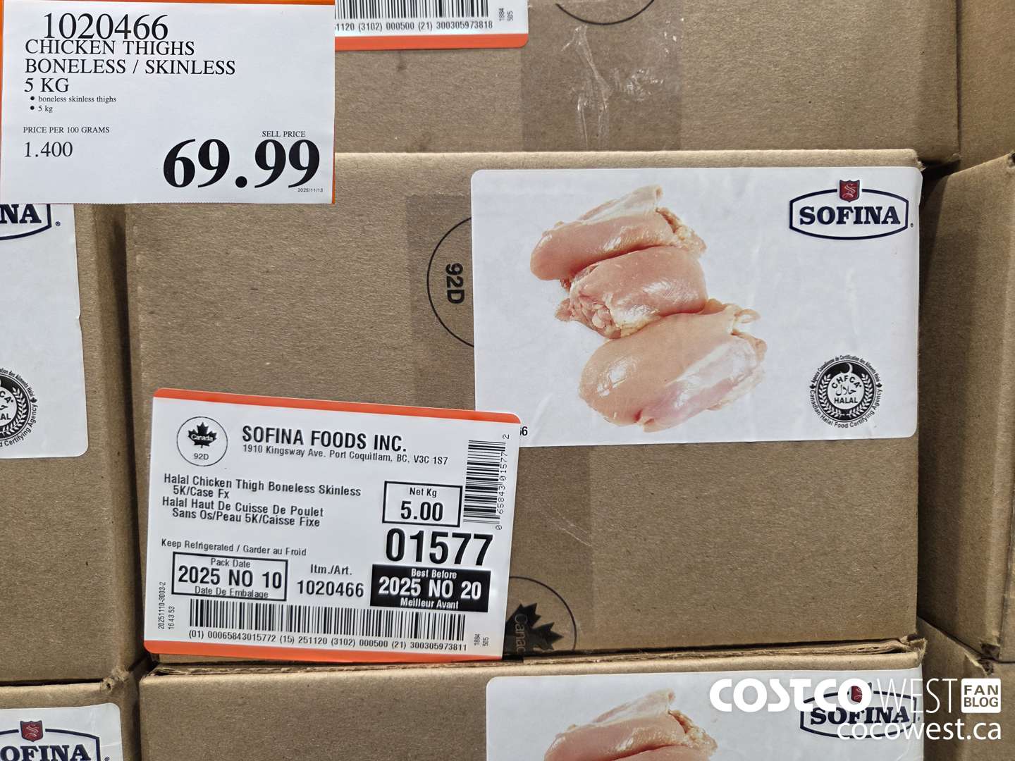 1020466 CHICKEN THIGHS BONELESS / SKINLESS 5 KG $69.99