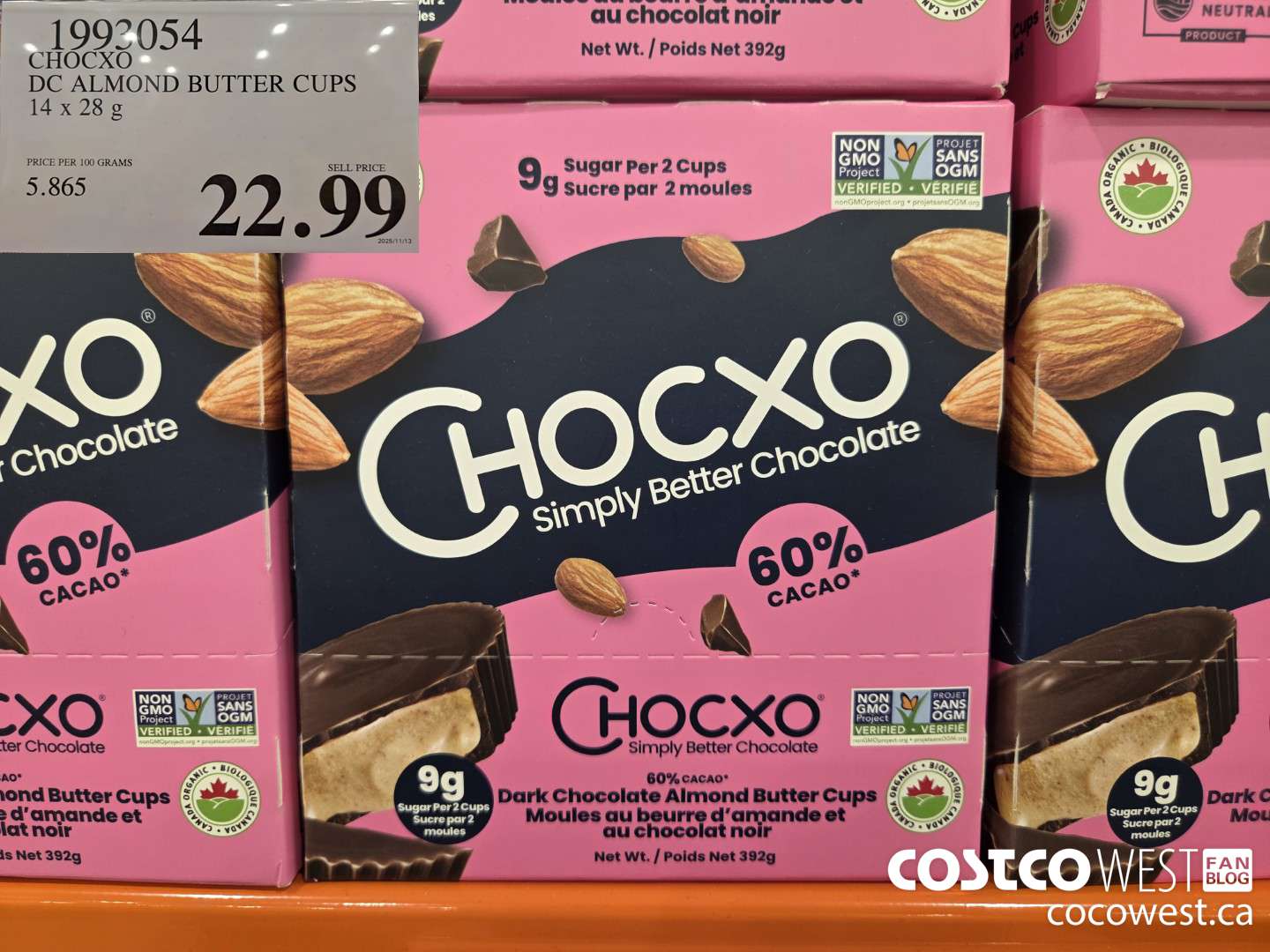 1993054 CHOCXO DC ALMOND BUTTER CUPS 14 x 28 g $22.99