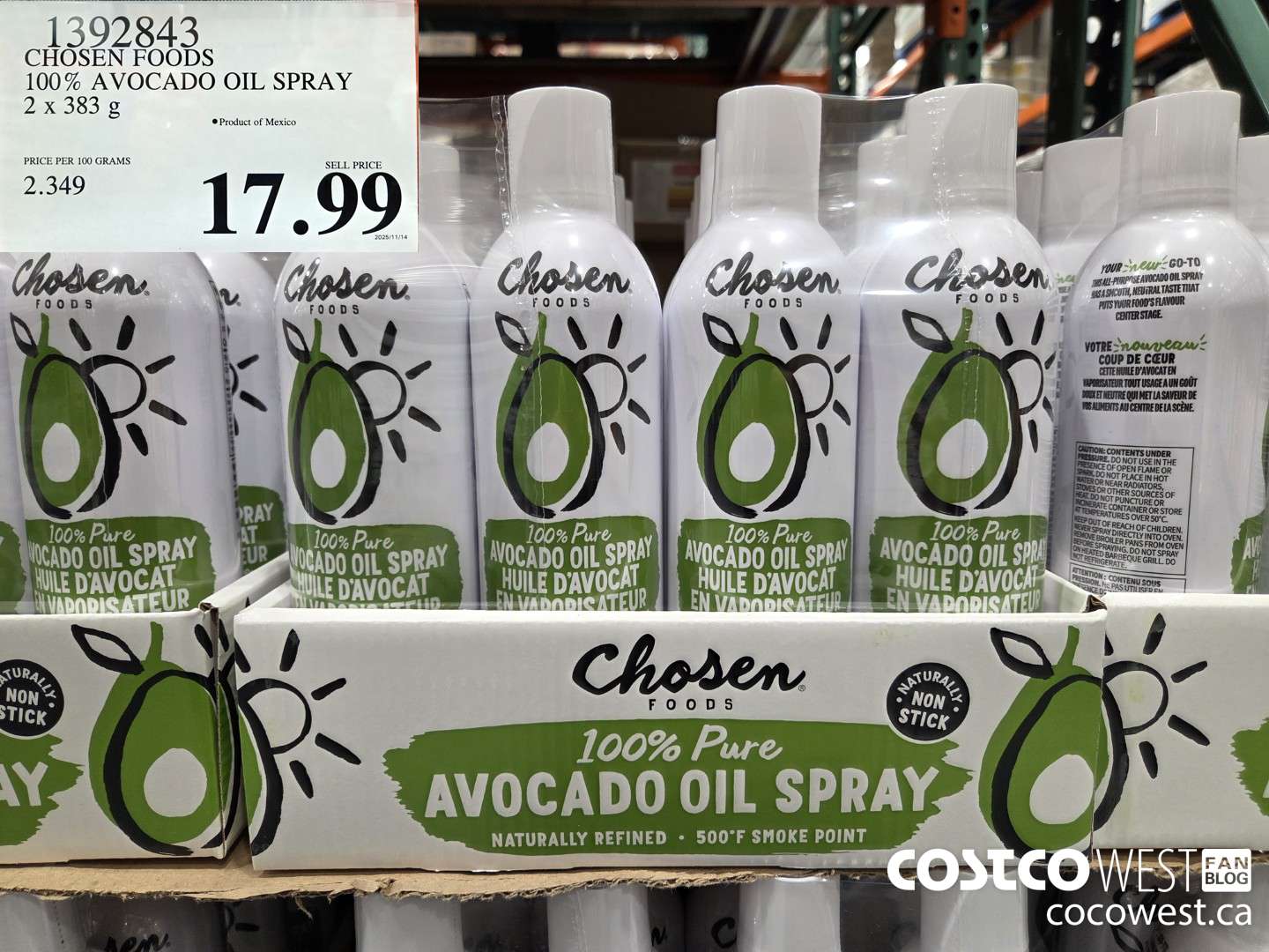 1392843 CHOSEN FOODS 100% PURE AVOCADO OIL SPRAY 2 x 382 g $17.99
