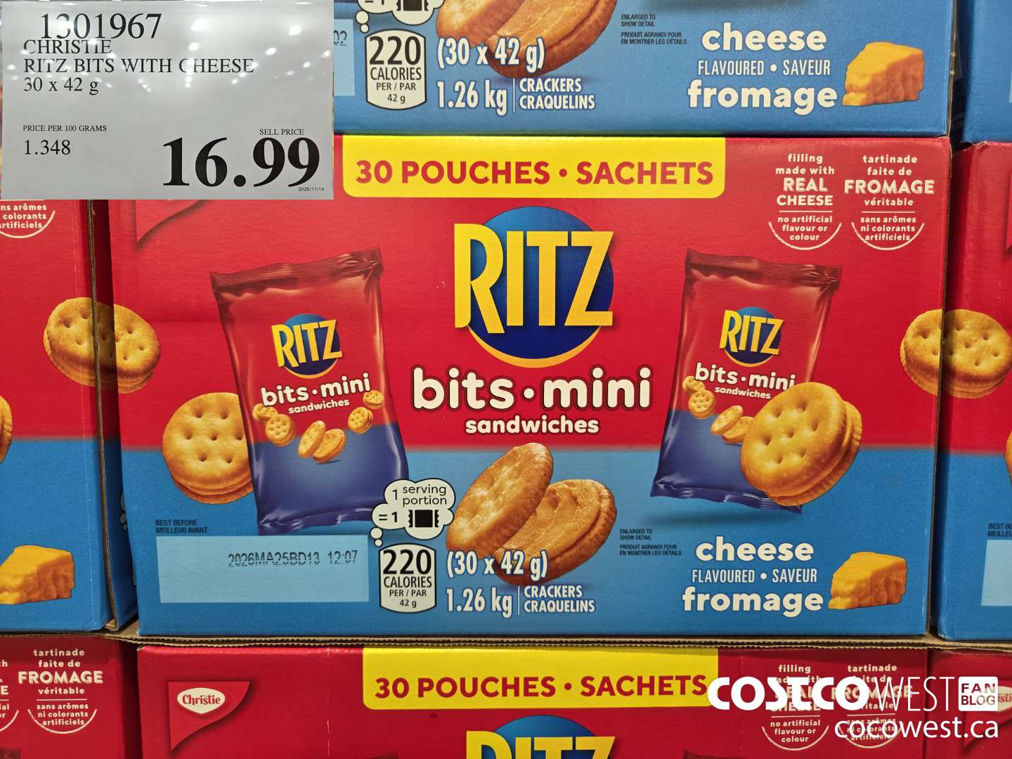 1301967 CHRISTE RITZ BITS WITH CHEESE 30 x 42 g $16.99