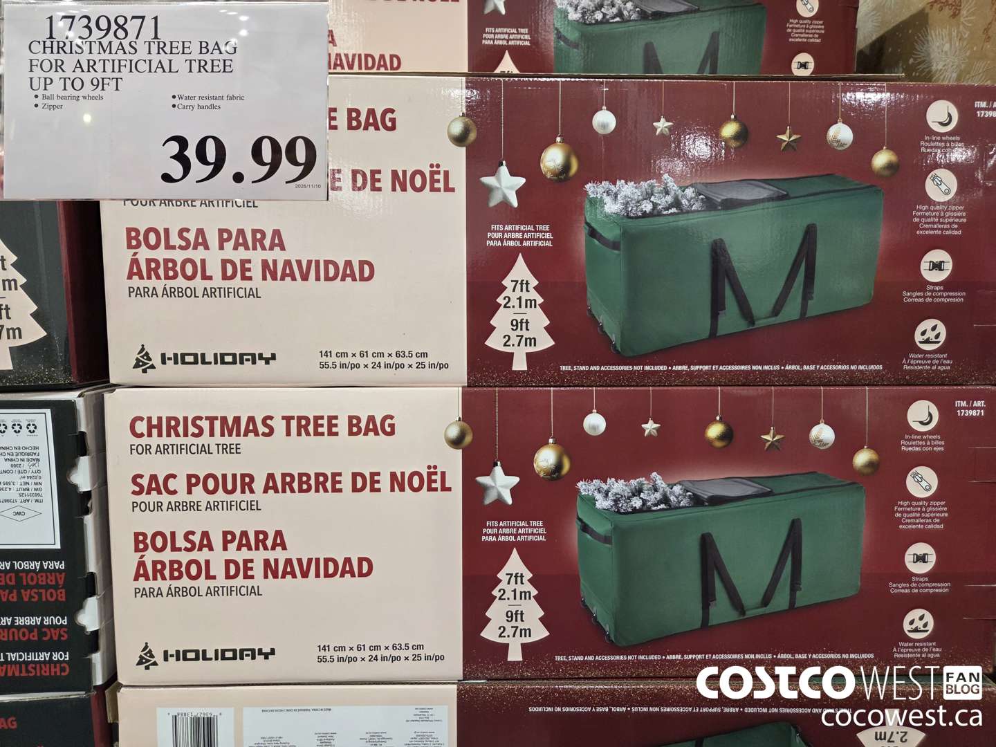 1739871 CHRISTMAS TREE BAG FOR ARTIFICIAL TREE UP TO 9FT $39.99