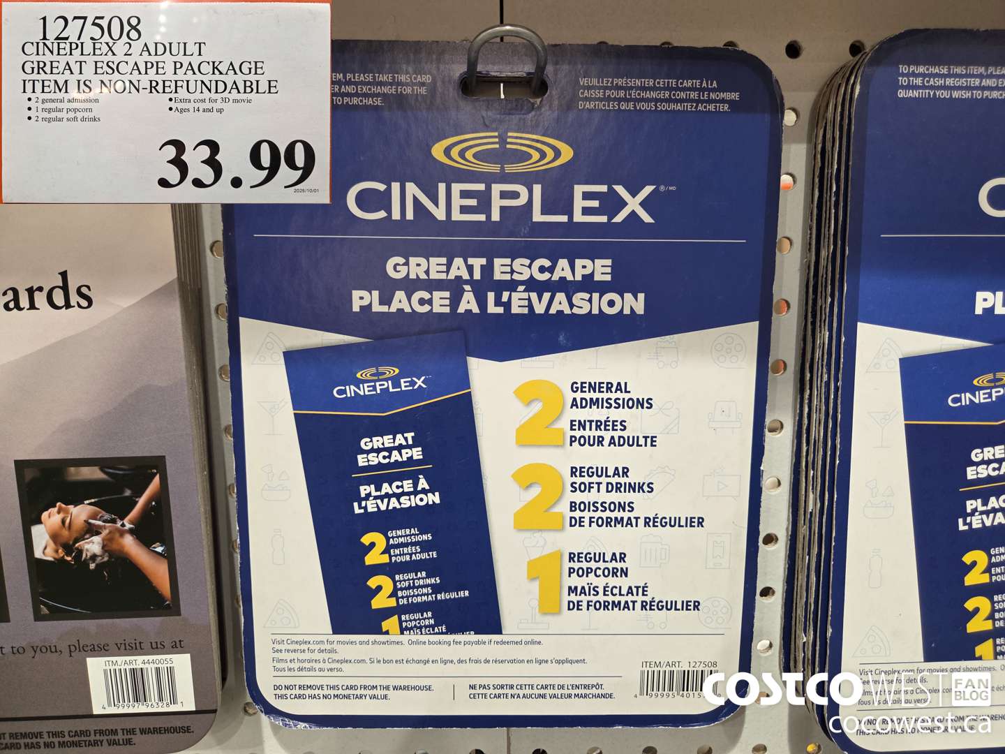 127508 CINEPLEX GREAT ESCAPE 2 ADULTS MOVIE PACKAGE $33.99