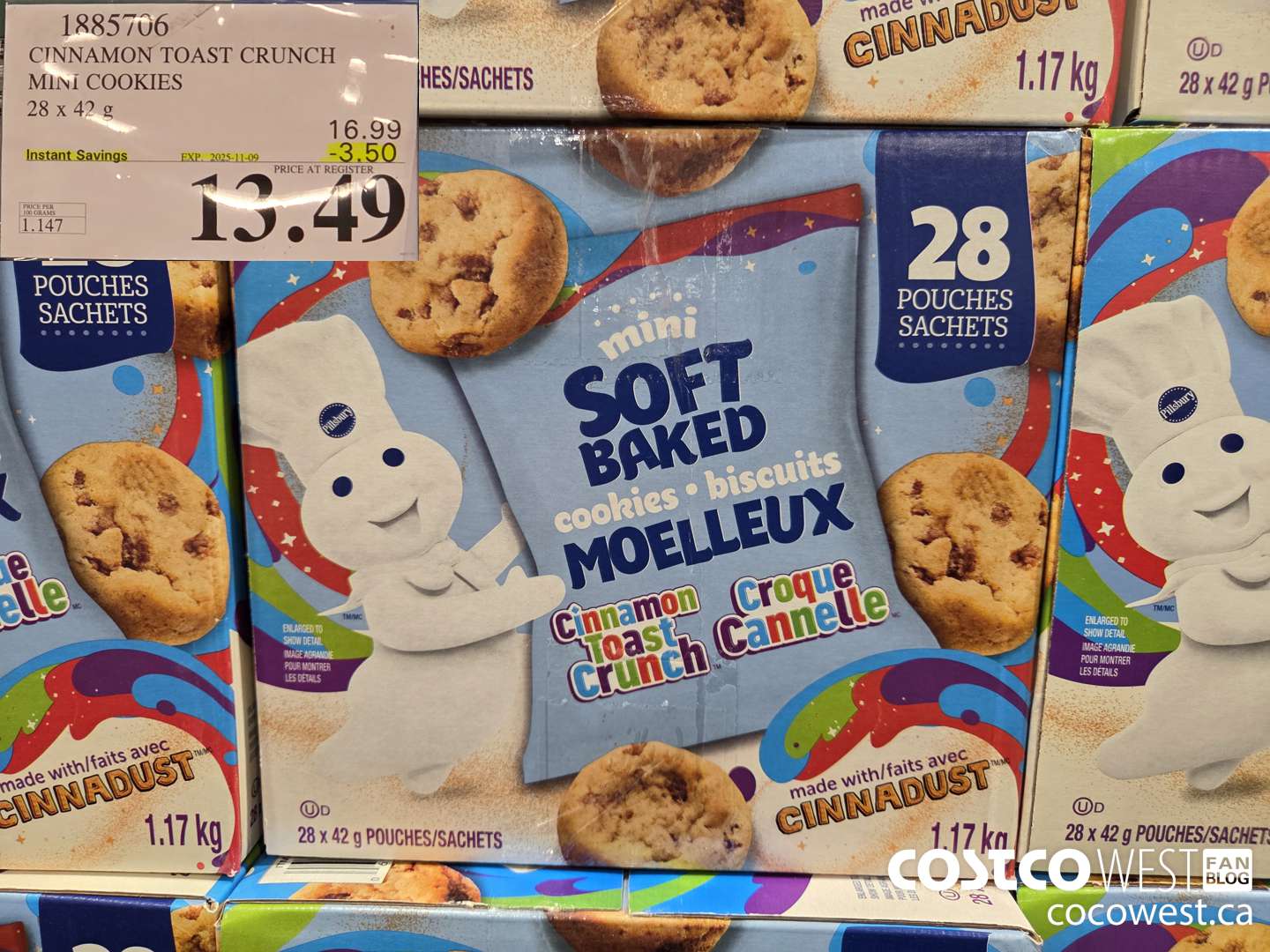 1885706 CINNAMON TOAST CRUNCH MINI COOKIES 28 X 42G ($3.50 INSTANT SAVINGS EXPIRES ON 2025-11-09) $13.49