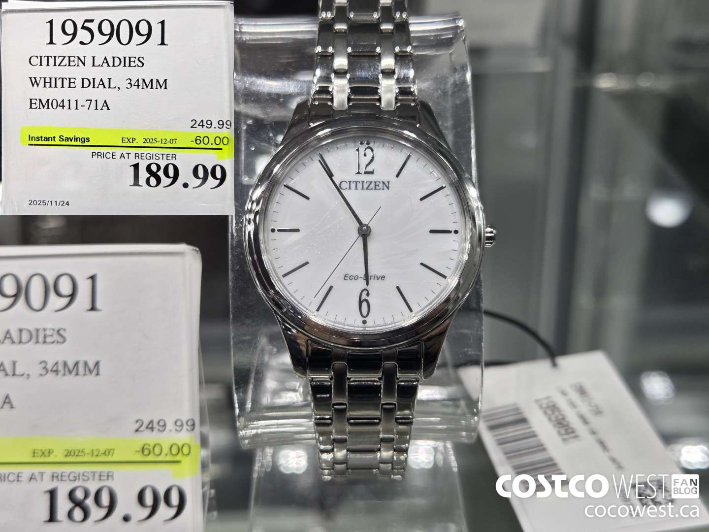 1959091 CITIZEN LADIES WHITE DIAL, 34MM EM0411-71A ($60.00 INSTANT SAVINGS EXPIRES ON 2025-12-07) $189.99