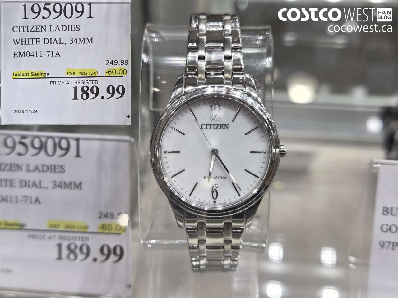 1959091 CITIZEN LADIES WHITE DIAL, 34MM EM0411-71A ($60.00 INSTANT SAVINGS EXPIRES ON 2025-12-07) $189.99