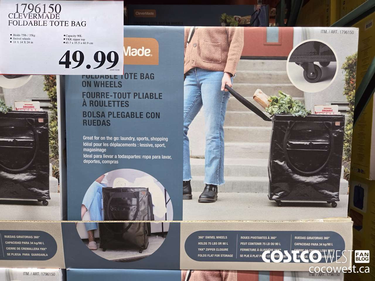 1796150 CLEVERMADE FOLDABLE TOTE BAG $49.99