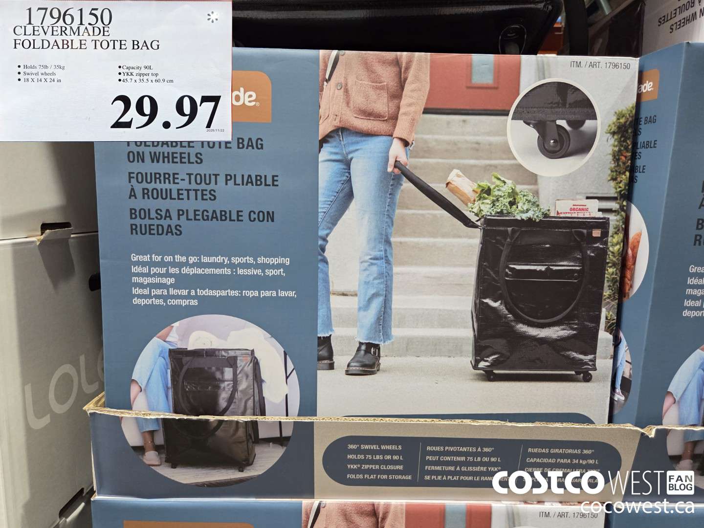 1796150 CLEVERMADE FOLDABLE TOTE BAG $29.97