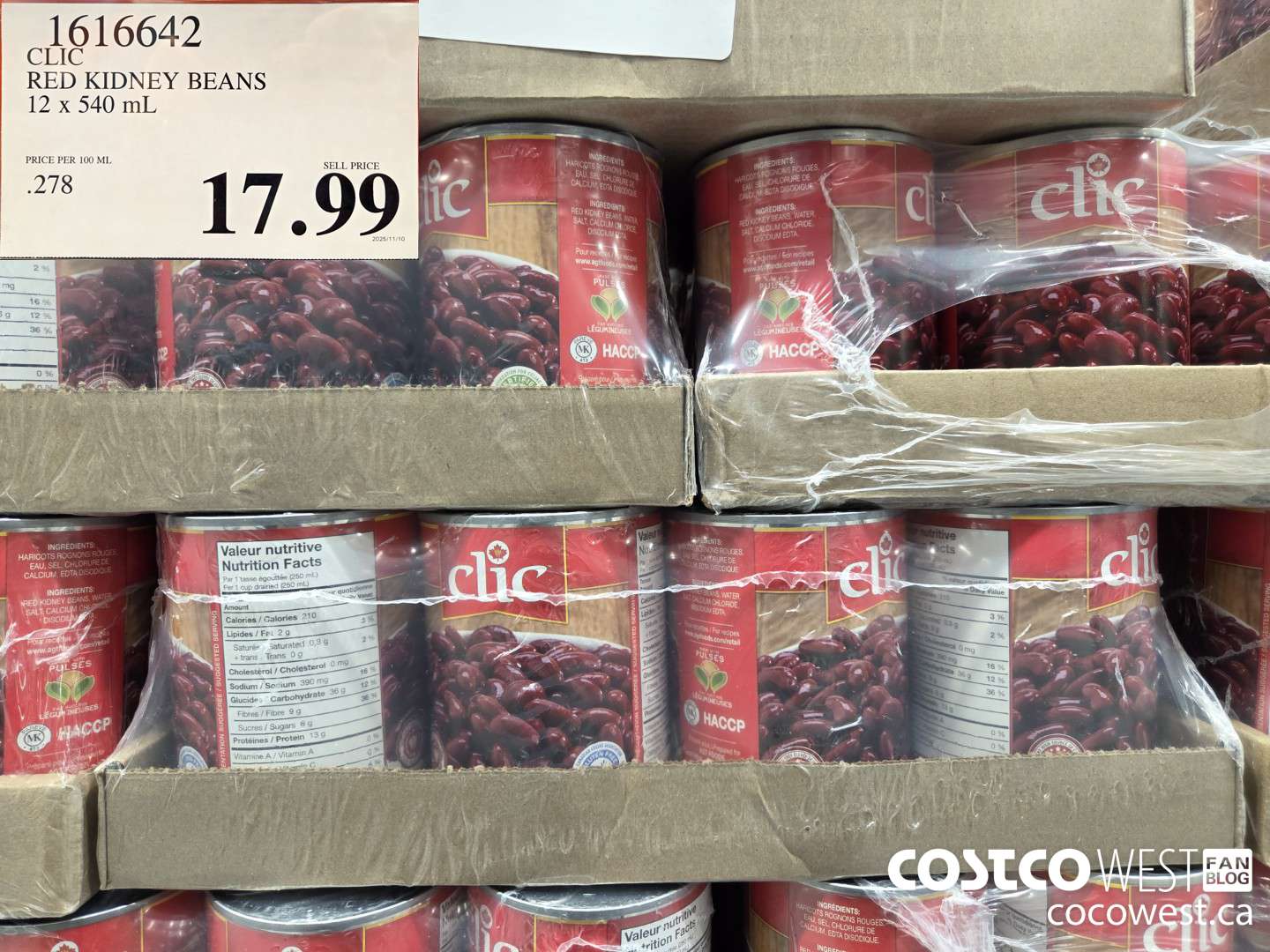 1616642 CLIC RED KIDNEY BEANS 12 x 340 mL $17.99