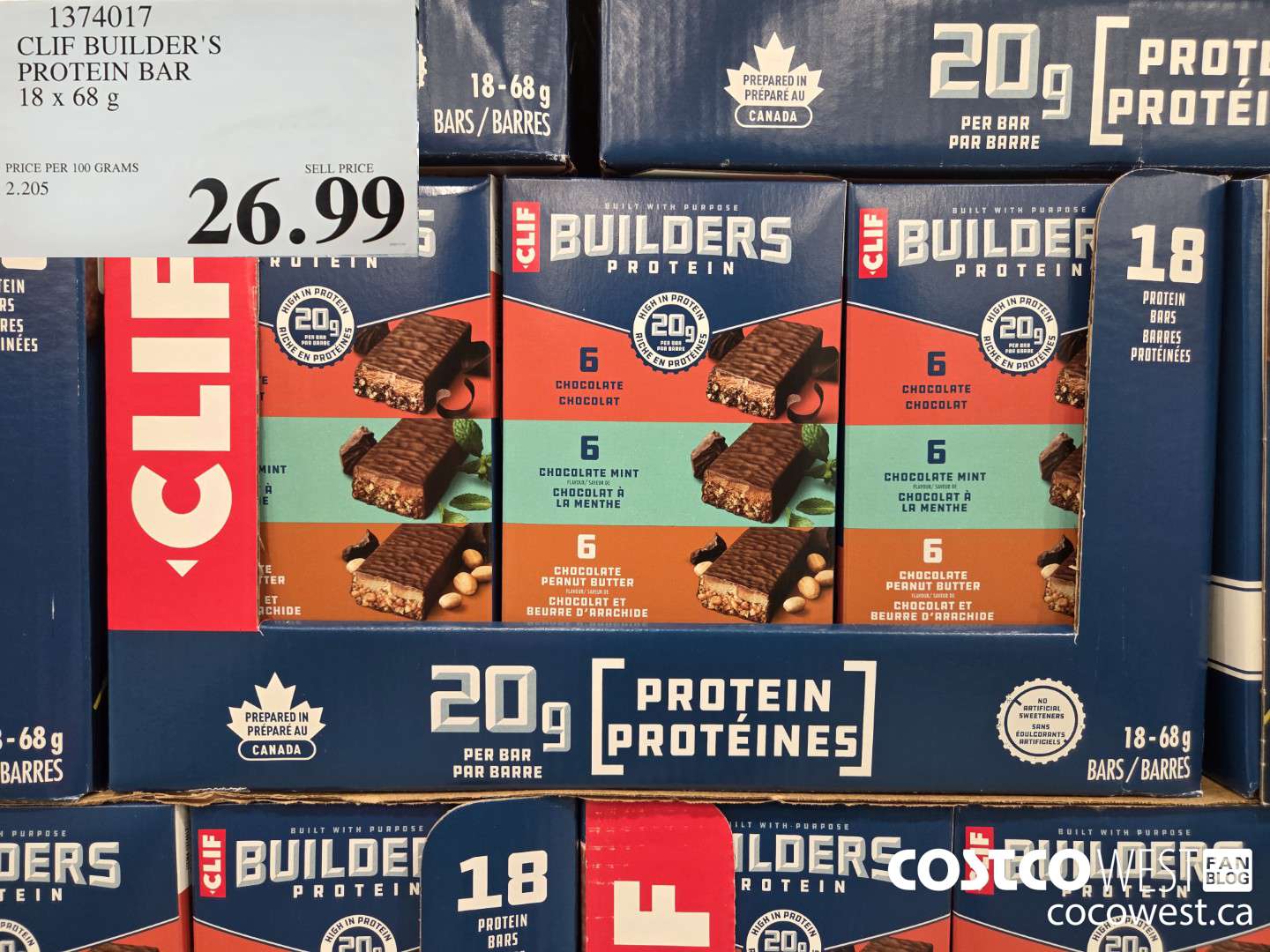 1374017 CLIF BAR BUILDER'S BAR VARIETY 18 x 68 g $26.99