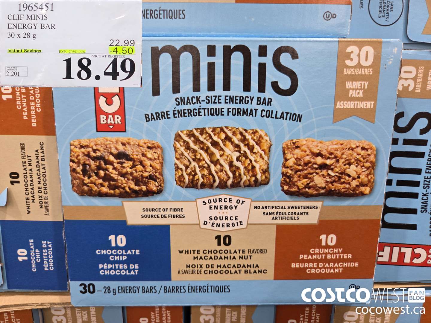 1965451 CLIF MINIS ENERGY BAR 30 x 28 g ($4.50 INSTANT SAVINGS EXPIRES ON 2025-12-07) $18.49