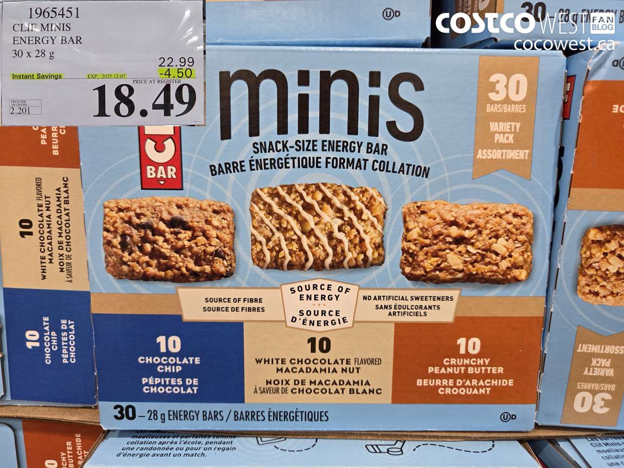 1965451 CLIF MINIS ENERGY BAR 30 x 28 g ($4.50 INSTANT SAVINGS EXPIRES ON 2025-12-07) $18.49