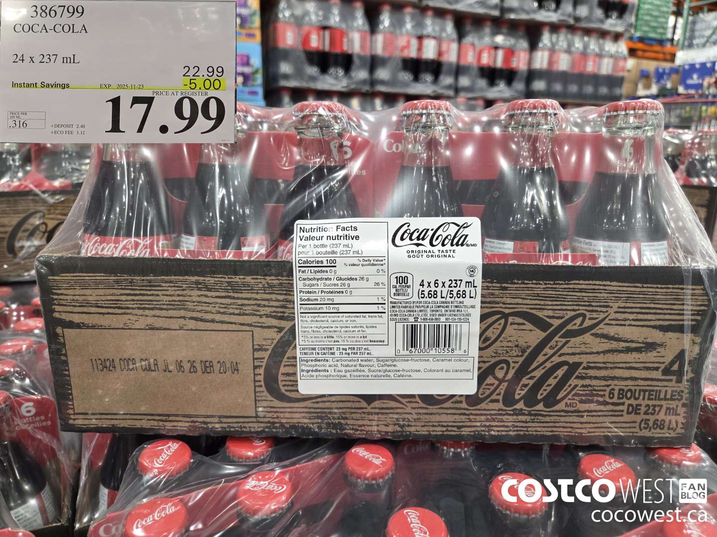 386799 COCA-COLA 24 x 237 mL ($5.00 INSTANT SAVINGS EXPIRES ON 2025-11-23) $17.99