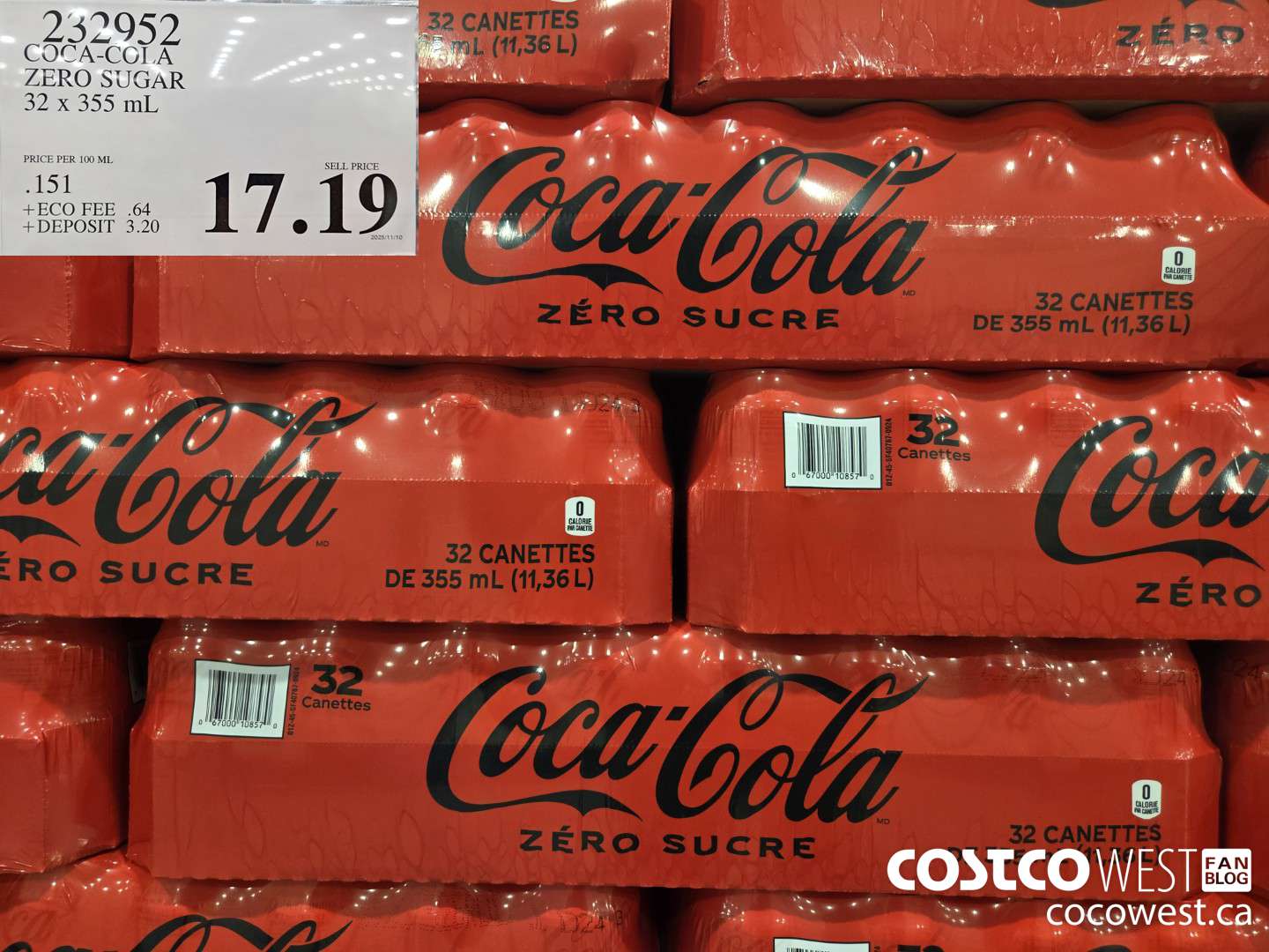 232952 COCA-COLA ZERO SUGAR 32 x 355 mL $17.19