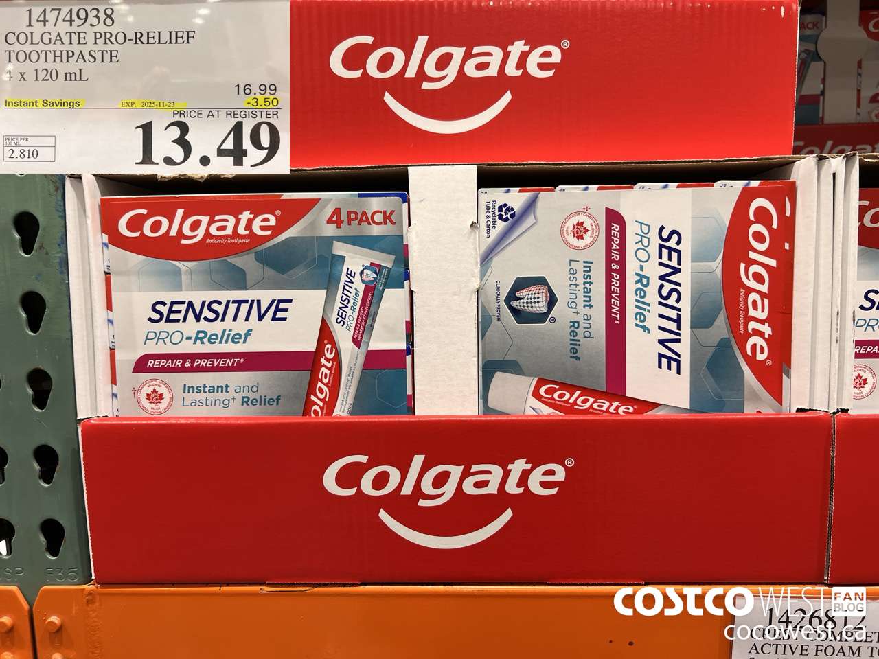 1474938 COLGATE PRO-RELIEF TOOTHPASTE 4 x 120 mL ($3.50 INSTANT SAVINGS EXPIRES ON 2025-11-23) $13.49