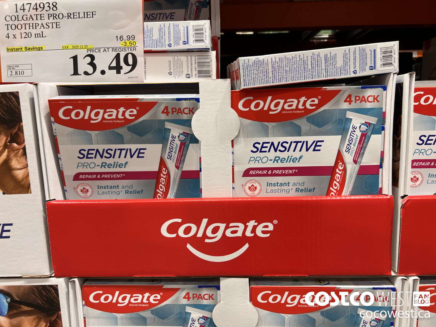 1474938 COLGATE PRO-RELIEF TOOTHPASTE 4 x 120 mL ($3.50 INSTANT SAVINGS EXPIRES ON 2025-11-23) $13.49