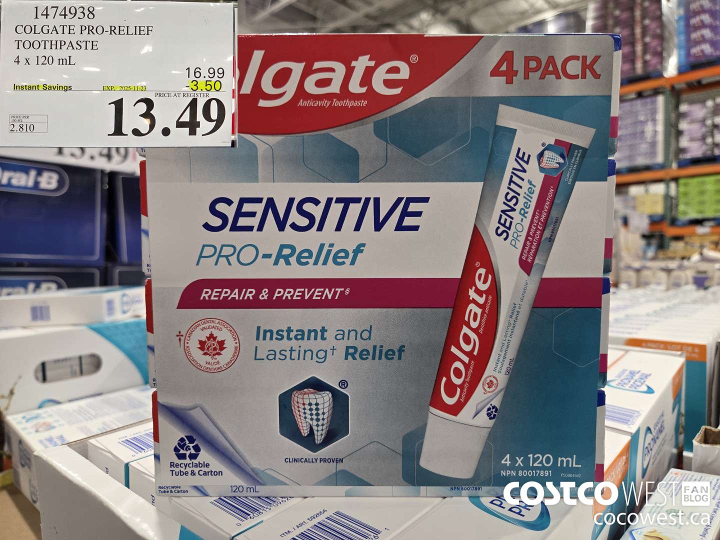 1474938 COLGATE PRO-RELIEF TOOTHPASTE 4 x 120 mL ($3.50 INSTANT SAVINGS EXPIRES ON 2025-11-23) $13.49