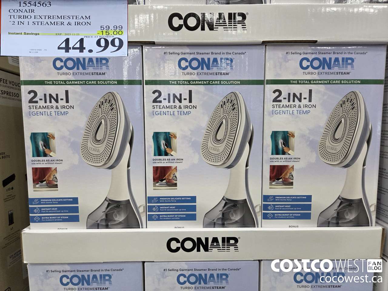 1554563 CONAIR TURBO EXTREMESTEAM 2 IN 1 STEAMER & IRON ($15.00 INSTANT SAVINGS EXPIRES ON 2025-11-23) $44.99