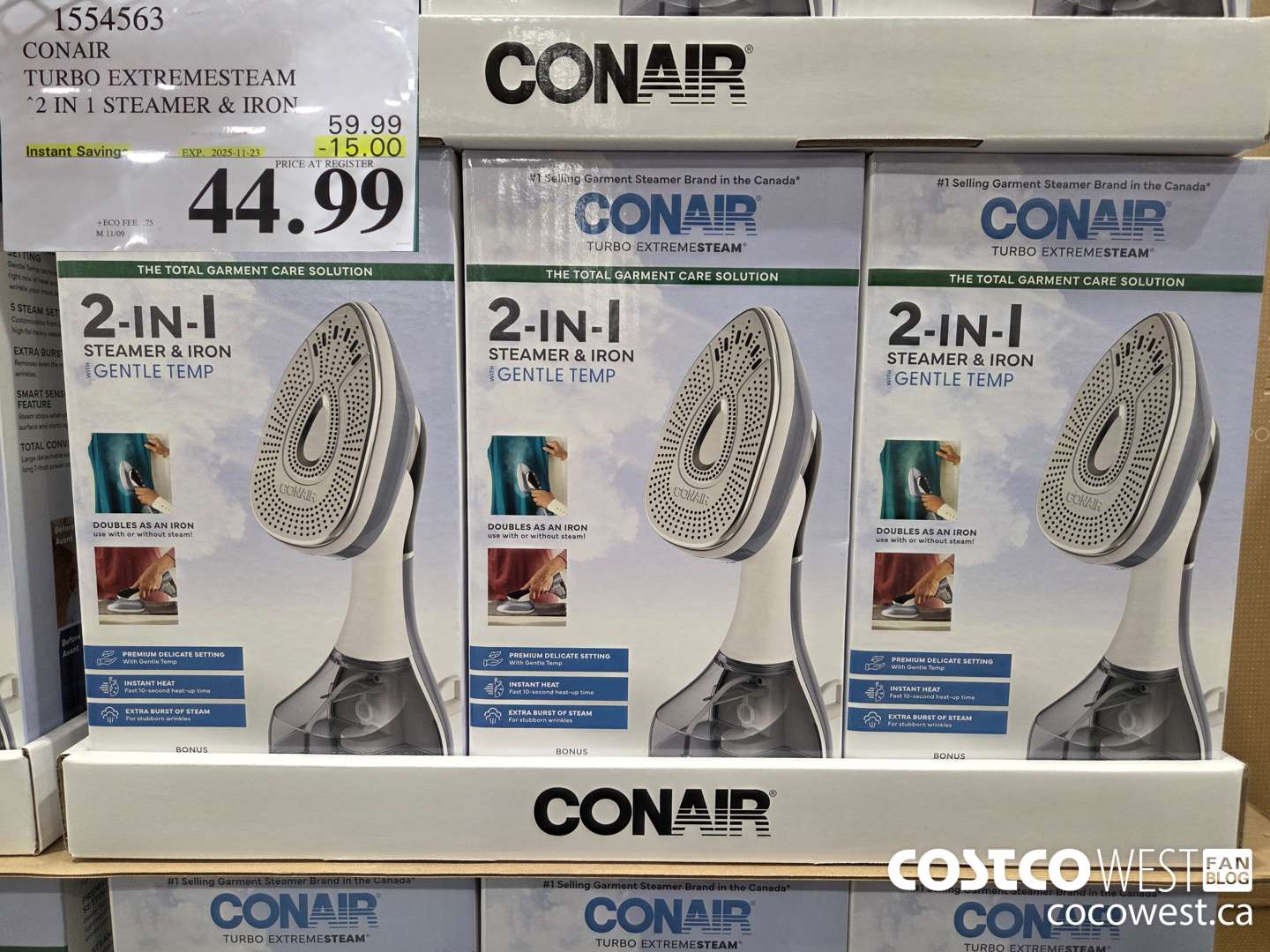 1554563 CONAIR TURBO EXTREMESTEAM 2 IN 1 STEAMER & IRON ($15.00 INSTANT SAVINGS EXPIRES ON 2025-11-23) $44.99