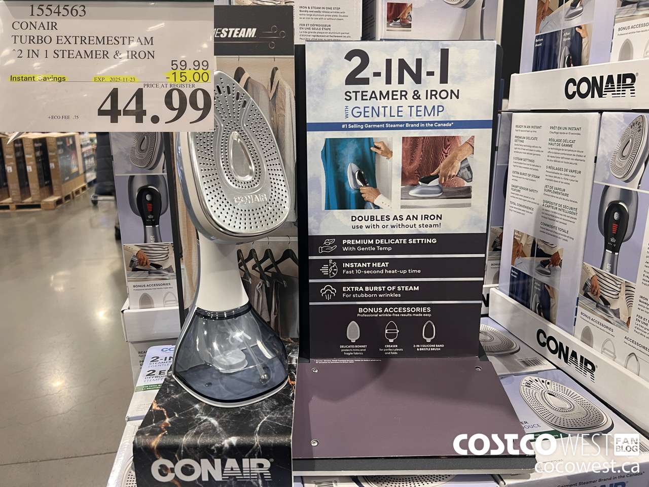 1554563 CONAIR TURBO EXTREMESTEAM 2 IN 1 STEAMER & IRON ($15.00 INSTANT SAVINGS EXPIRES ON 2025-11-23) $44.99