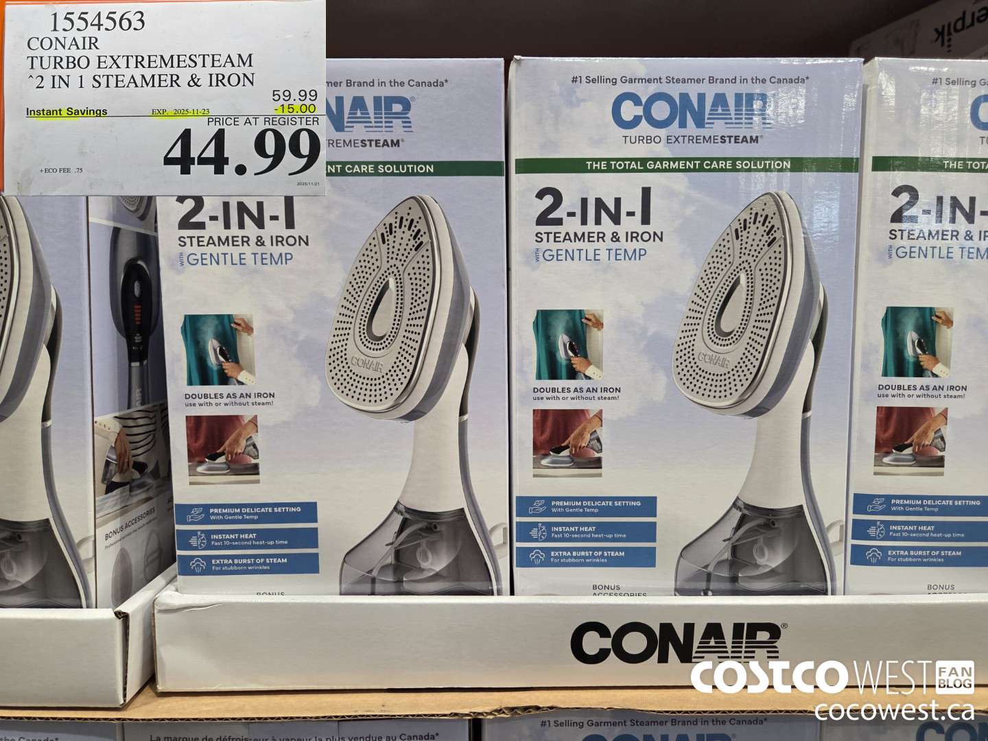 1554563 CONAIR TURBO EXTREMESTEAM 2 IN 1 STEAMER & IRON ($15.00 INSTANT SAVINGS EXPIRES ON 2025-11-23) $44.99