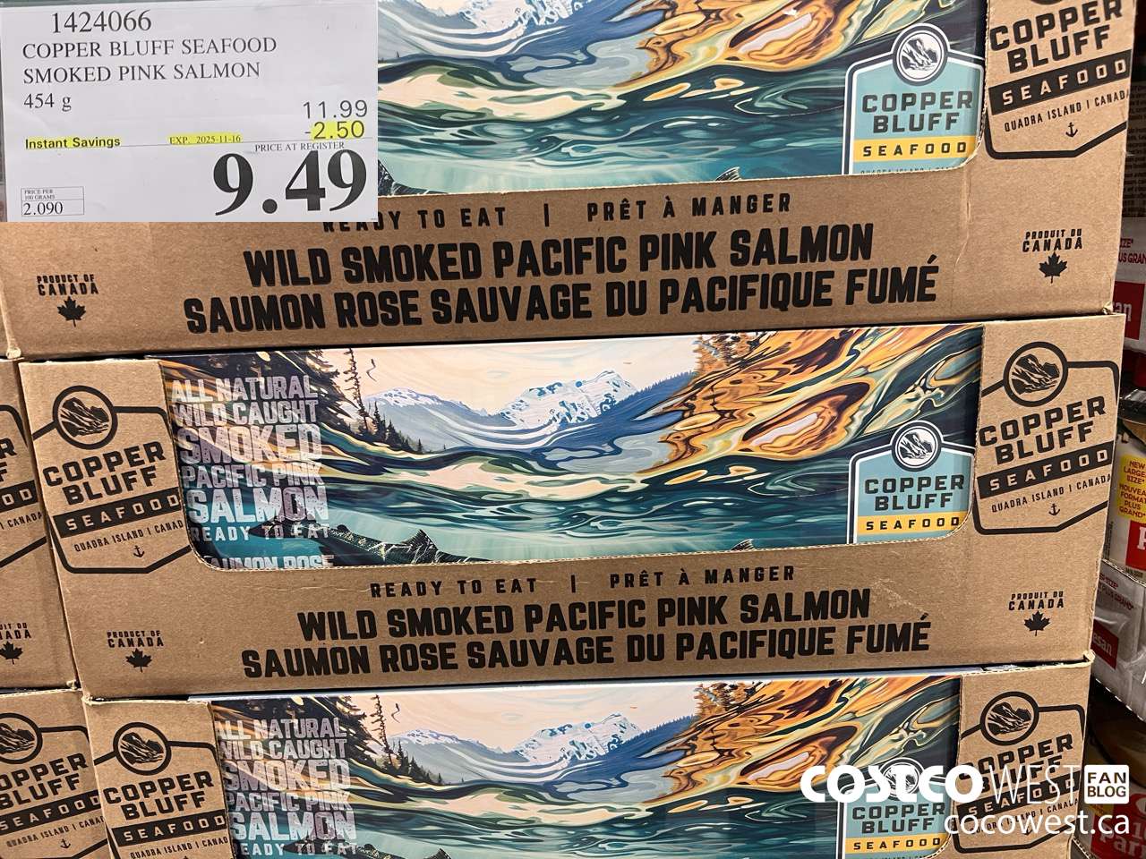 1424066 COPPER BLUFF SEAFOOD SMOKED PINK SALMON 454G ($2.50 INSTANT SAVINGS EXPIRES ON 2025-11-16) $9.49