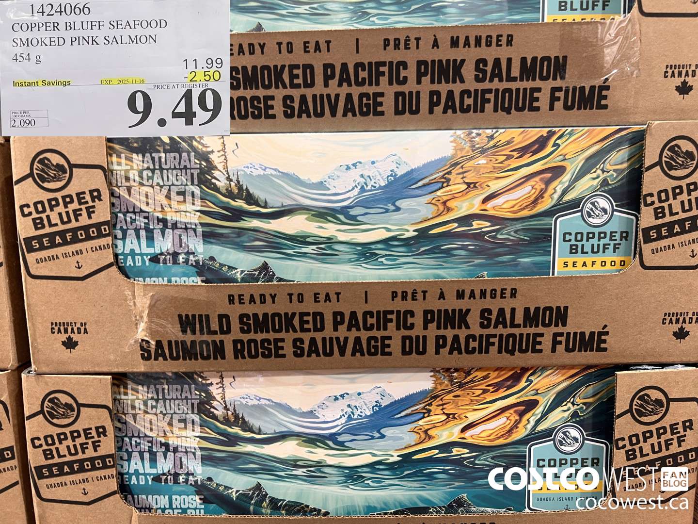 1424066 COPPER BLUFF SEAFOOD SMOKED PINK SALMON 454G ($2.50 INSTANT SAVINGS EXPIRES ON 2025-11-16) $9.49