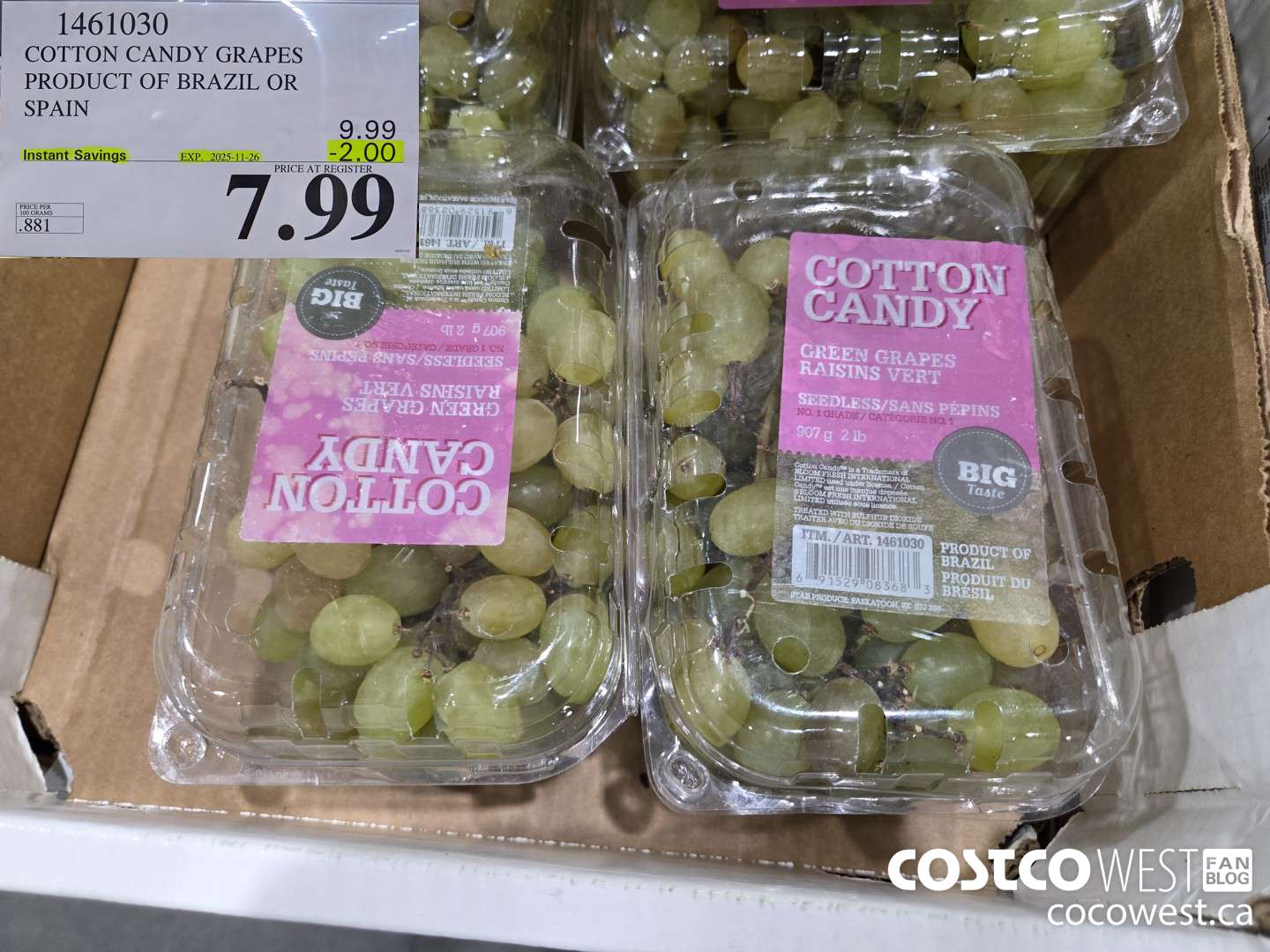1461030 COTTON CANDY GRAPES PRODUCT OF BRAZIL ($2.00 INSTANT SAVINGS EXPIRES ON 2025-11-26) $7.99
