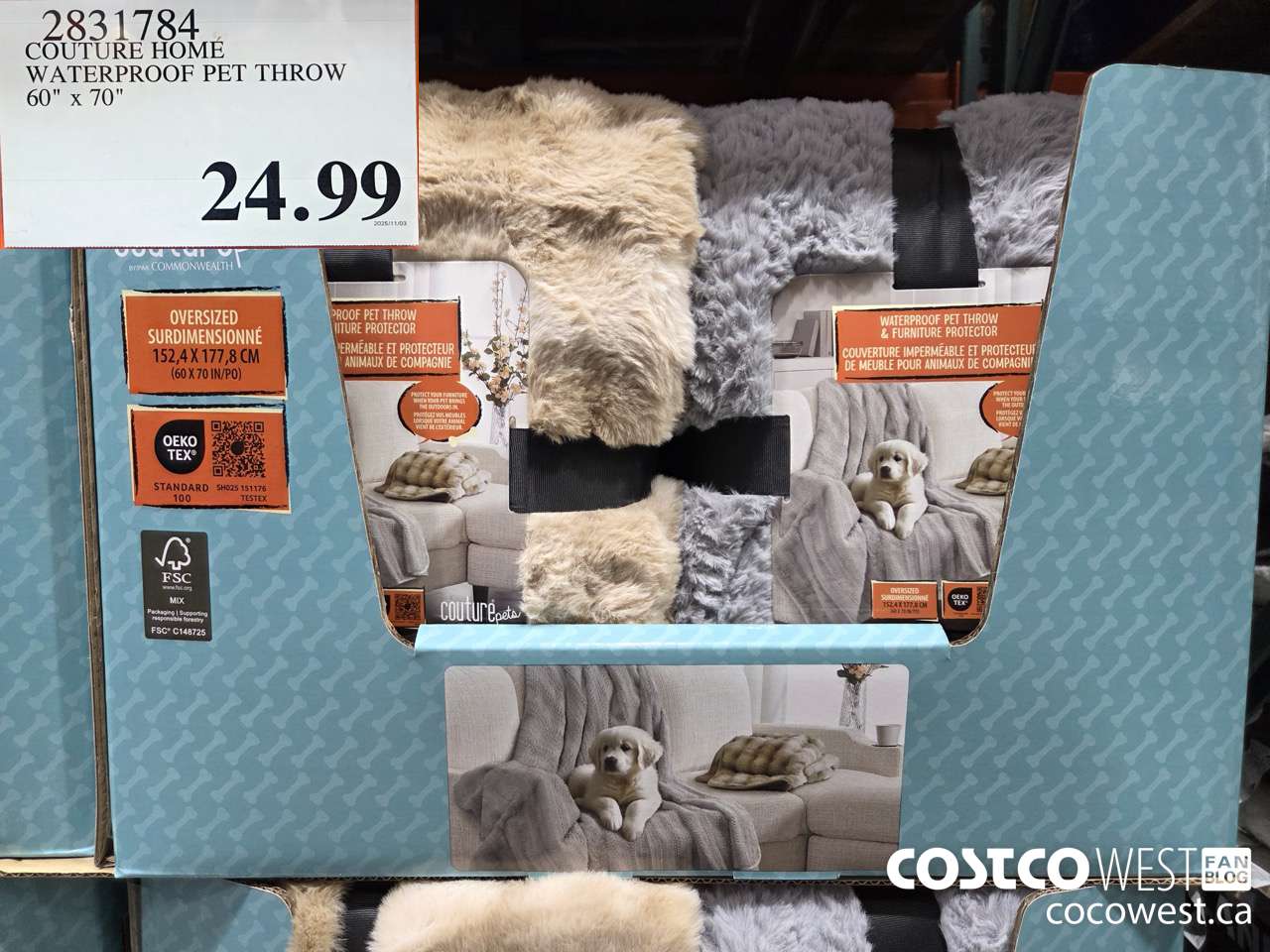 2831784 COUTURE HOME WATERPROOF PET THROW 60