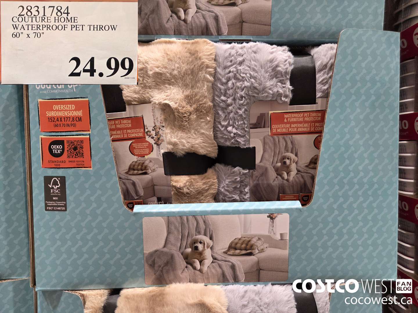 2831784 COUTURE HOME WATERPROOF PET THROW 60