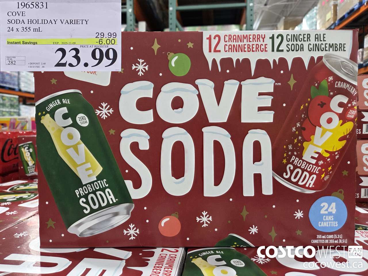 1965831 COVE SODA HOLIDAY VARIETY 24 X 355ML ($6.00 INSTANT SAVINGS EXPIRES ON 2025-11-09) $23.99