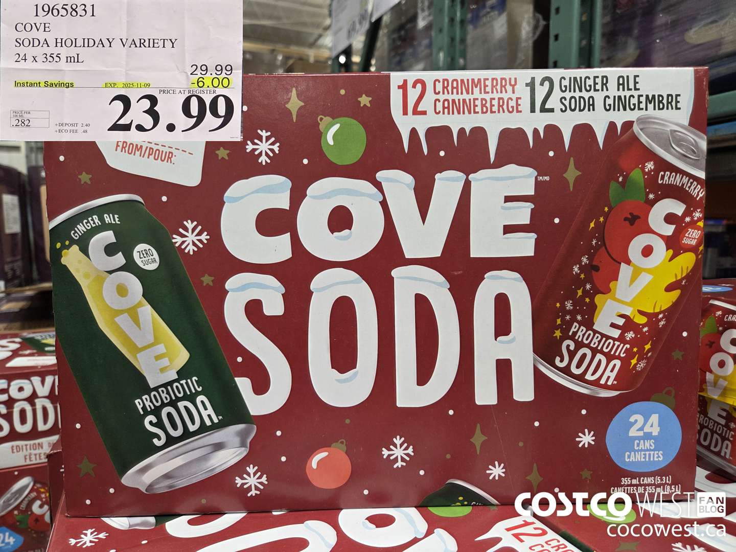 1965831 COVE SODA HOLIDAY VARIETY 24 X 355ML ($6.00 INSTANT SAVINGS EXPIRES ON 2025-11-09) $23.99