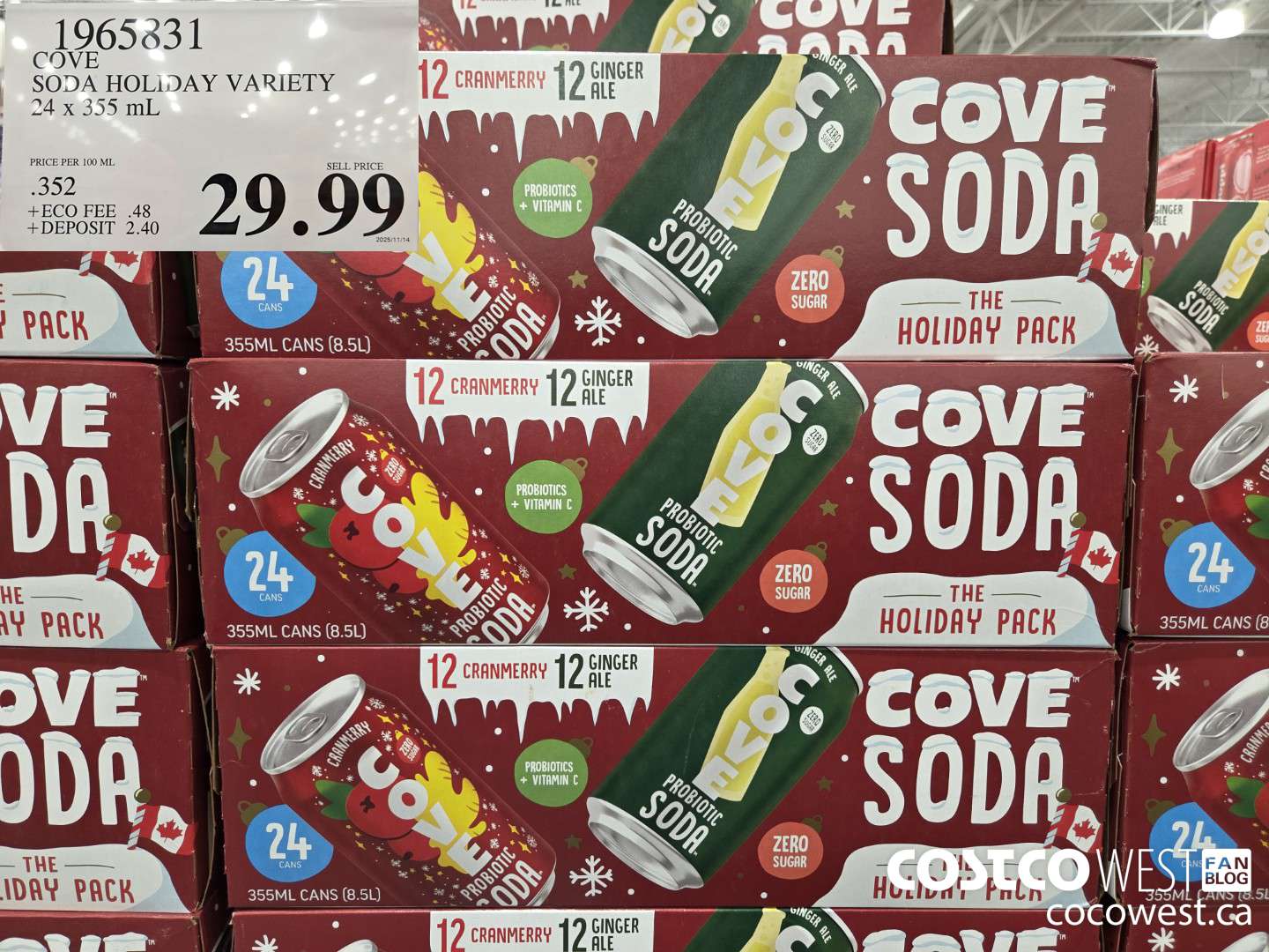 1965831 COVE SODA HOLIDAY VARIETY 24 x 355 mL $29.99