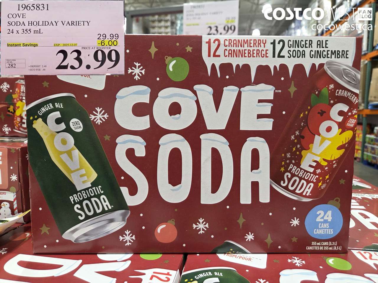 1965831 COVE SODA HOLIDAY VARIETY 24 x 355 mL ($6.00 INSTANT SAVINGS EXPIRES ON 2025-12-07) $23.99