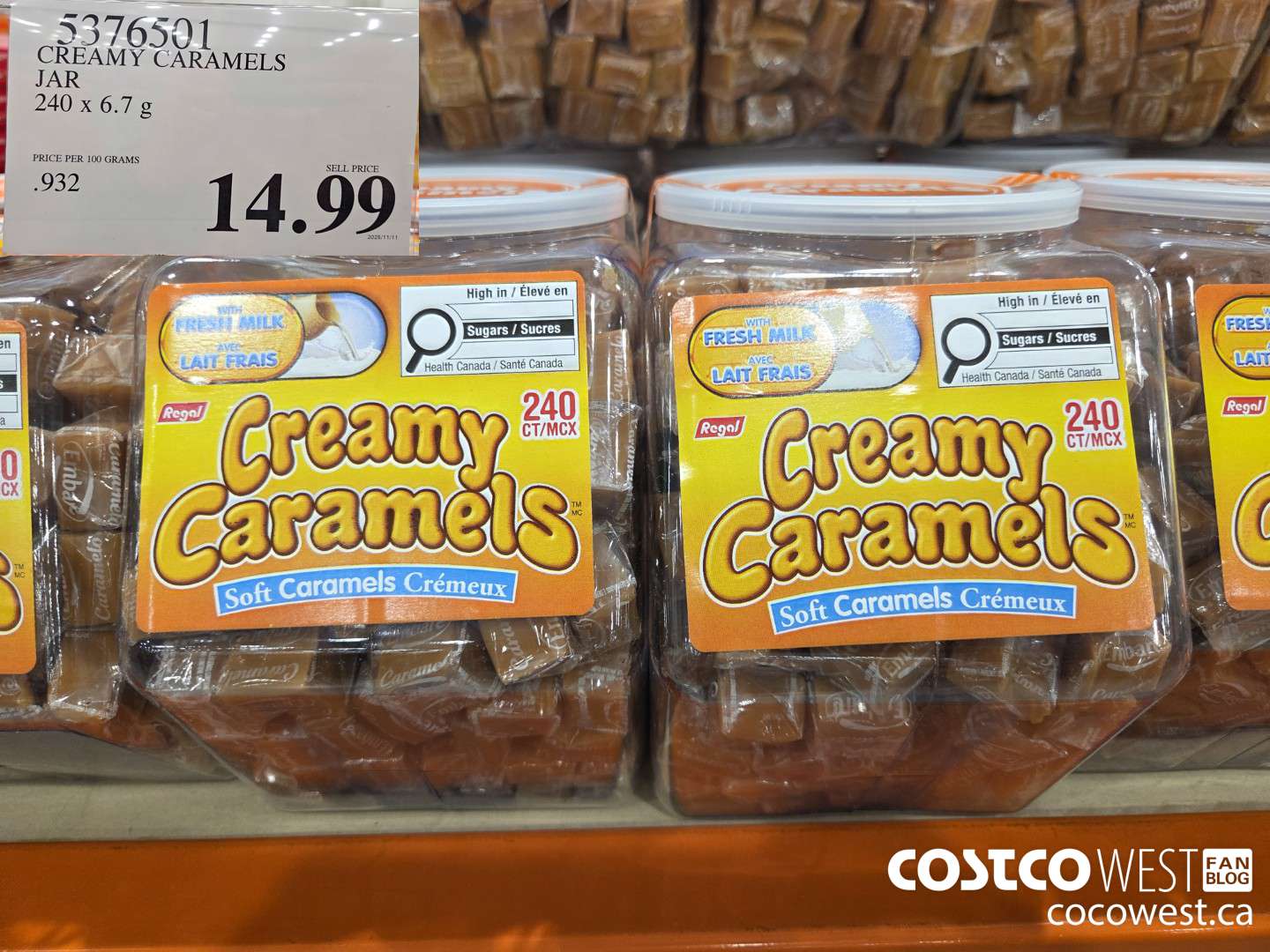5376501 CREAMY CARAMELS JAR 240 x 6.7 g $14.99