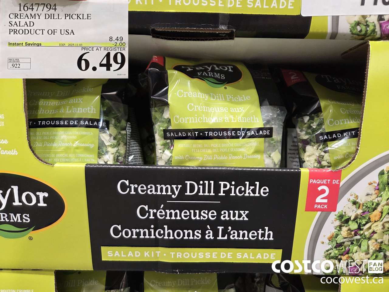 1647794 CREAMY DILL PICKLE SALAD KIT 2 PACK PRODUCT OF USA ($2.00 INSTANT SAVINGS EXPIRES ON 2025-11-03) $6.49