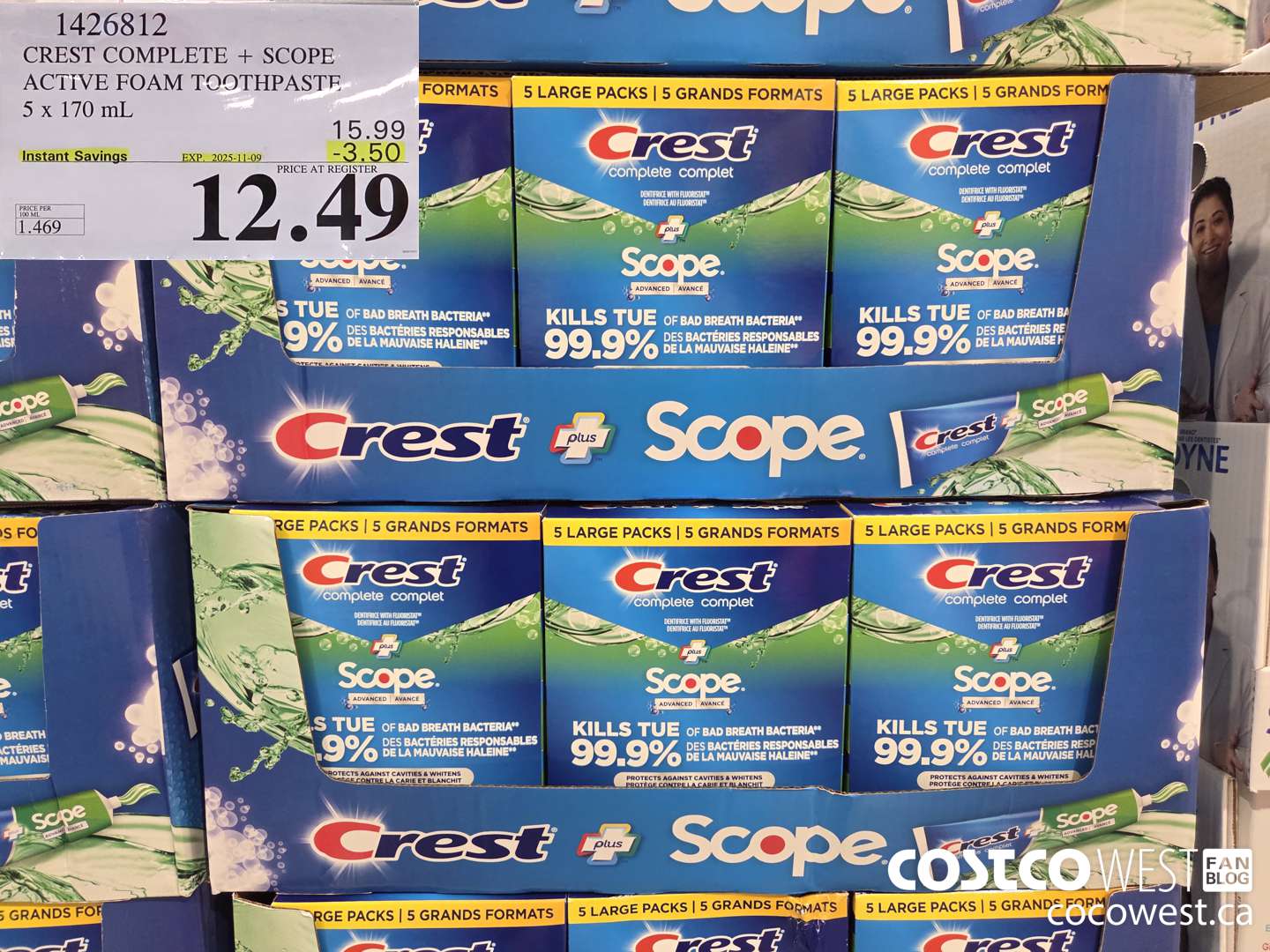1426812 CREST COMPLETE + SCOPE ACTIVE FOAM TOOTHPASTE 5 x 170ml  ($3.50 INSTANT SAVINGS EXPIRES ON 2025-11-09) $12.49