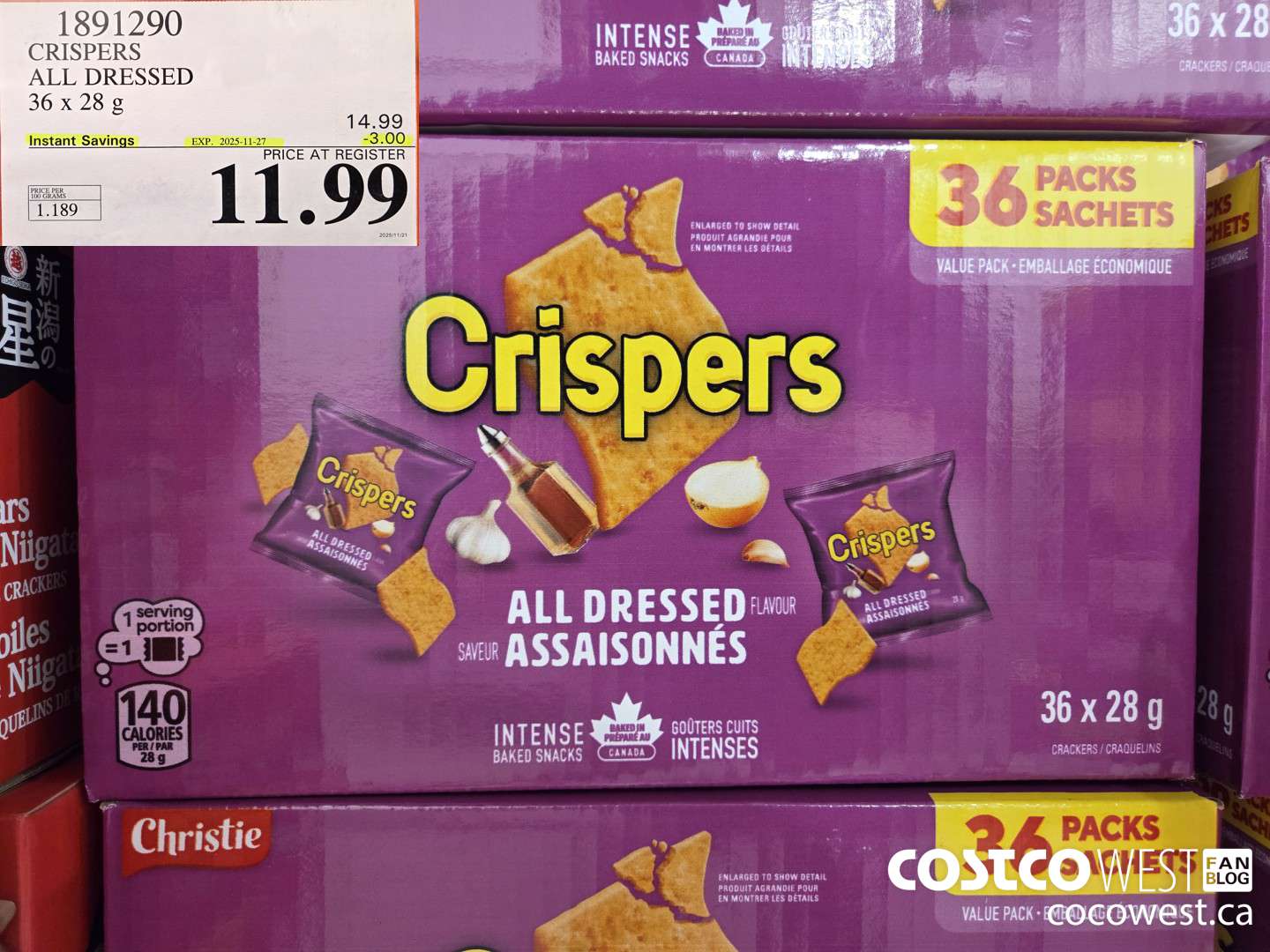 1891290 CRISPERS ALL DRESSED 36 x 28 g ($3.00 INSTANT SAVINGS EXPIRES ON 2025-11-27) $11.99