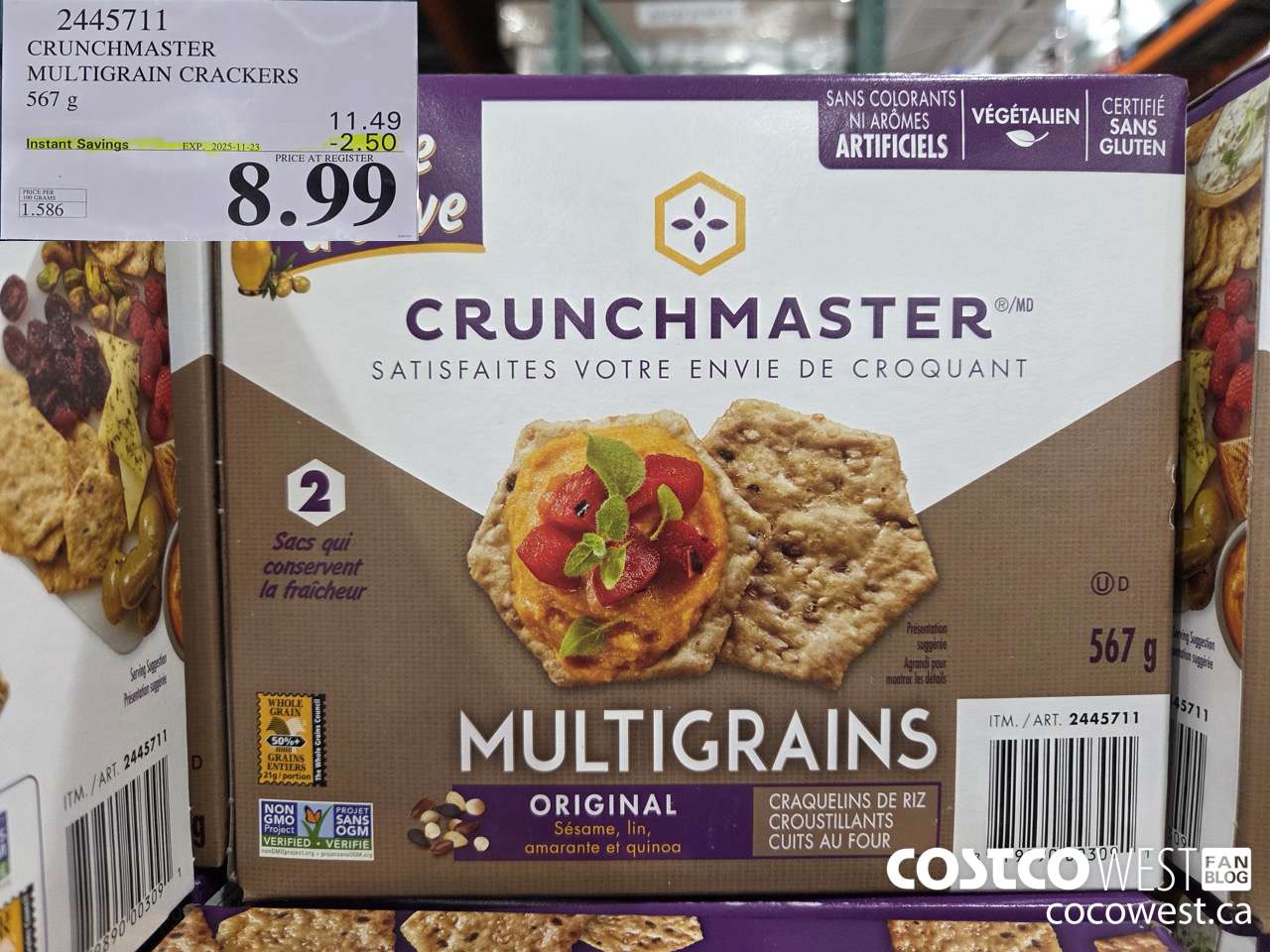 2445711 CRUNCHMASTER MULTIGRAIN CRACKERS 567G ($2.50 INSTANT SAVINGS EXPIRES ON 2025-11-23) $8.99