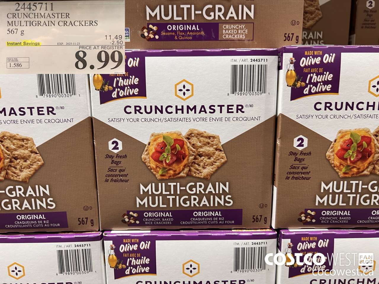 2445711 CRUNCHMASTER MULTIGRAIN CRACKERS 567G ($2.50 INSTANT SAVINGS EXPIRES ON 2025-11-23) $8.99