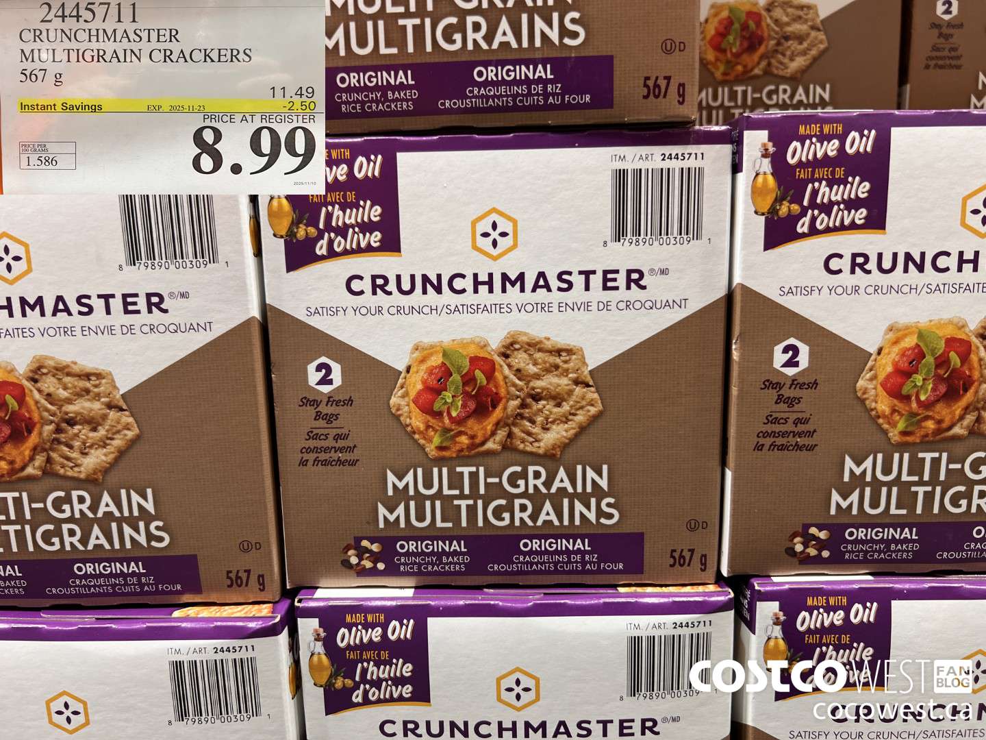 2445711 CRUNCHMASTER MULTIGRAIN CRACKERS 567G ($2.50 INSTANT SAVINGS EXPIRES ON 2025-11-23) $8.99