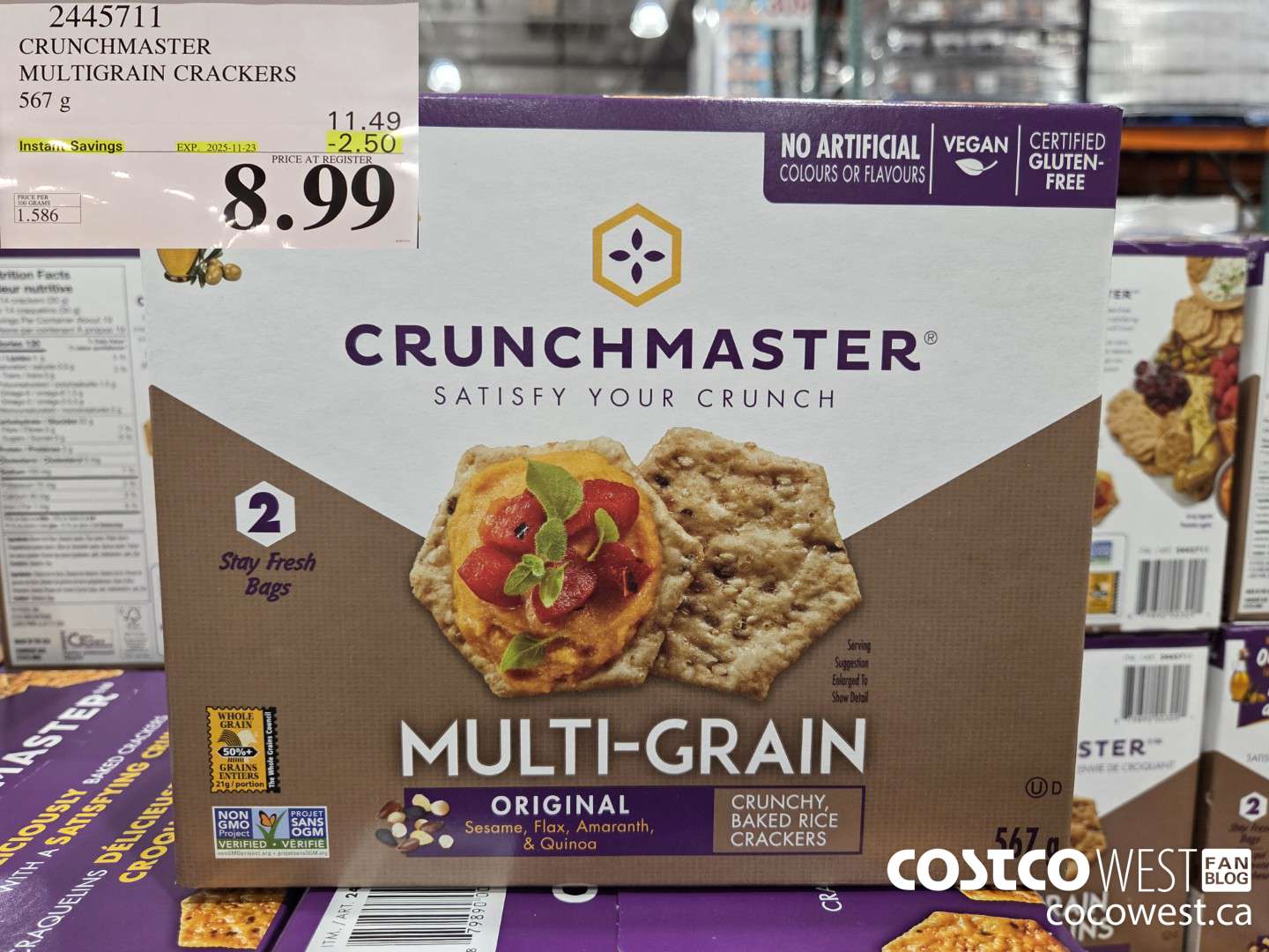 2445711 CRUNCHMASTER MULTIGRAIN CRACKERS 567 g ($2.50 INSTANT SAVINGS EXPIRES ON 2025-11-23) $8.99