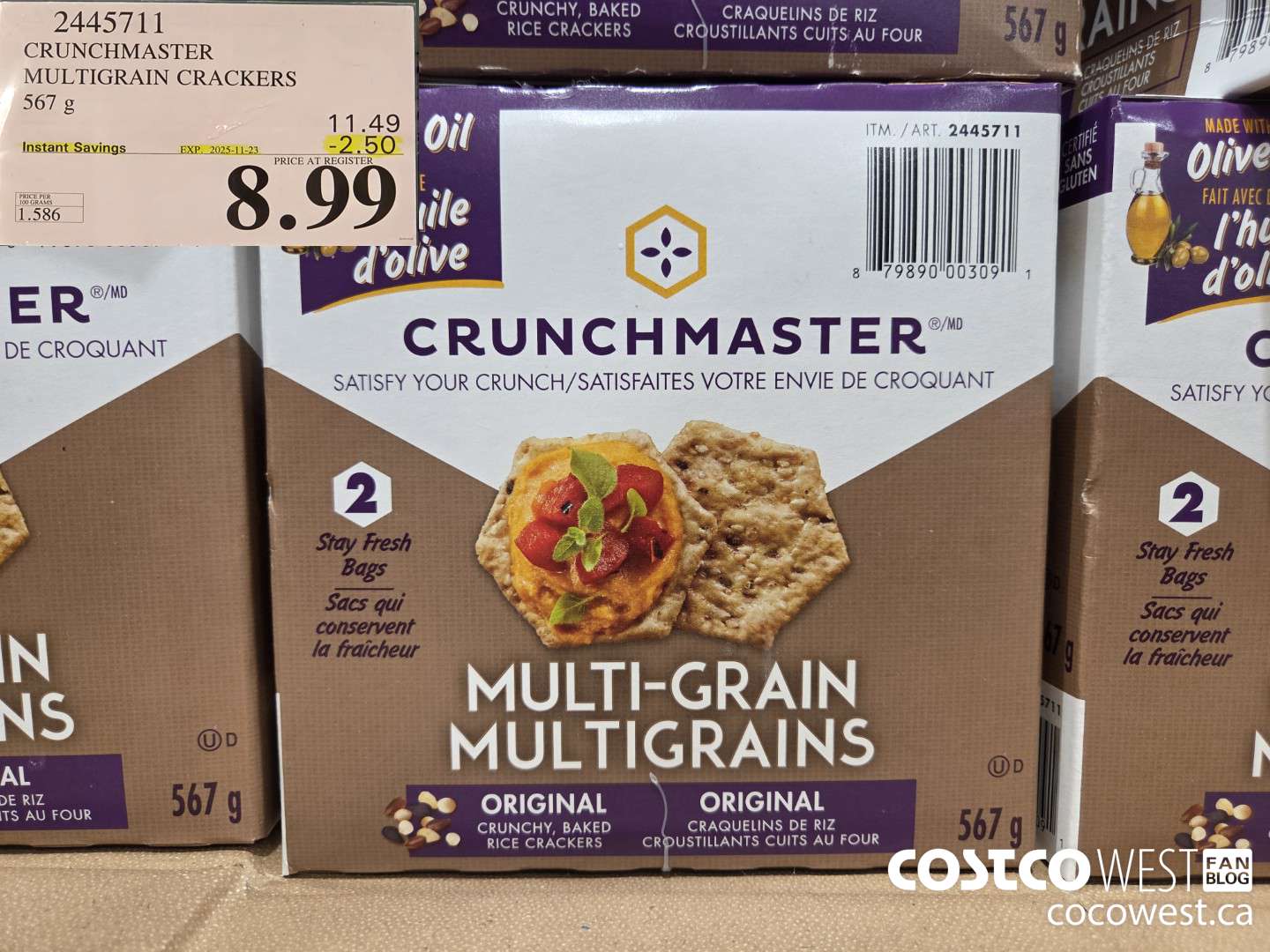 2445711 CRUNCHMASTER MULTIGRAIN CRACKERS 567 g ($2.50 INSTANT SAVINGS EXPIRES ON 2025-11-23) $8.99