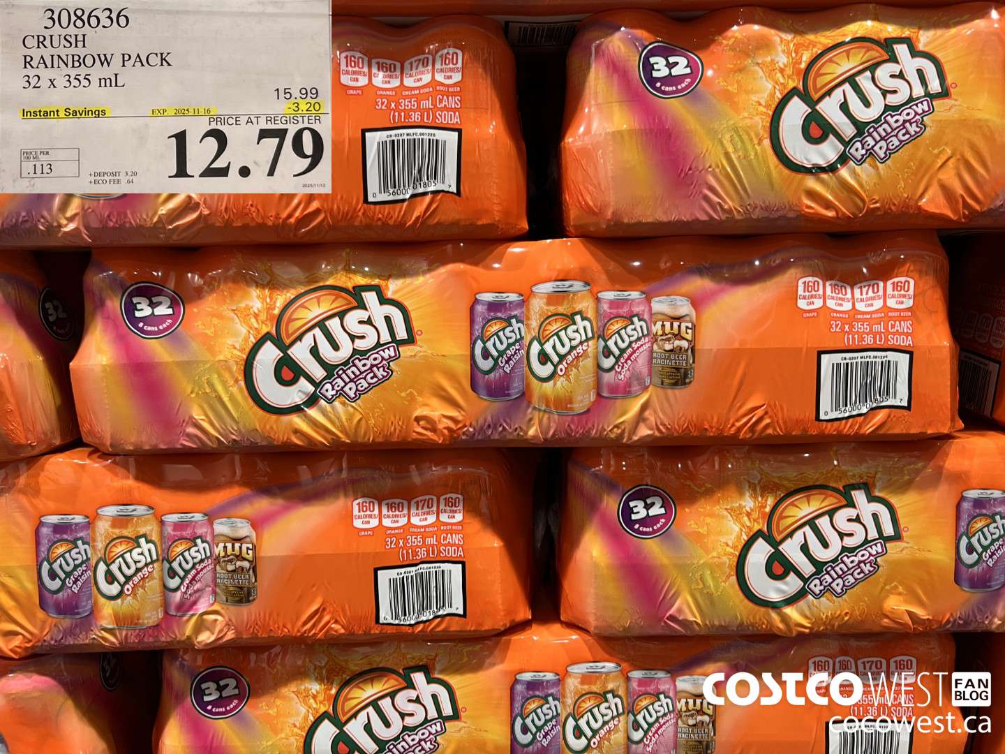 308636 CRUSH RAINBOW PACK 32 X 355 ML ($3.20 INSTANT SAVINGS EXPIRES ON 2025-11-16) $12.79