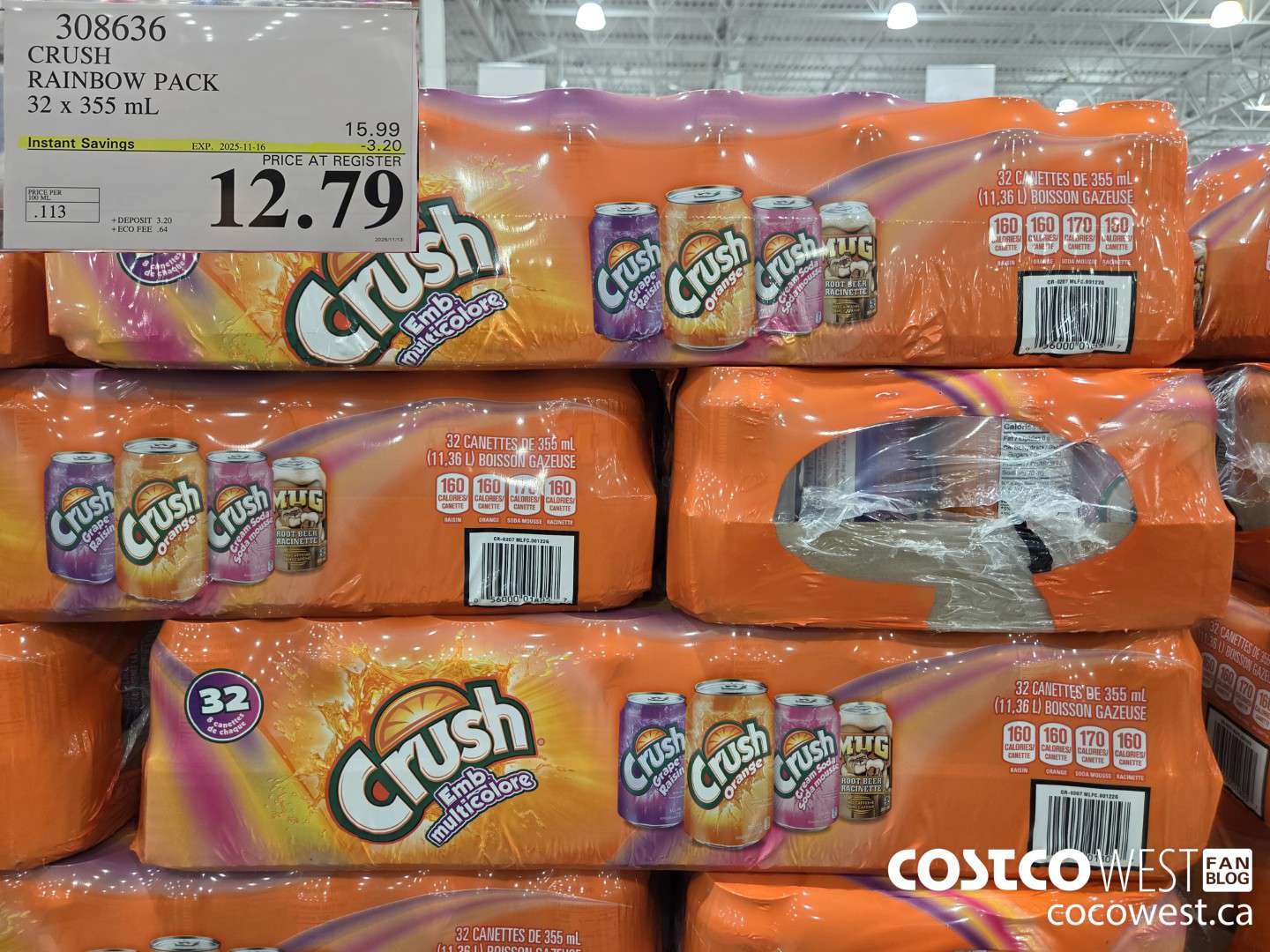308636 CRUSH RAINBOW PACK 32 x 355 mL ($3.20 INSTANT SAVINGS EXPIRES ON 2025-11-16) $12.79